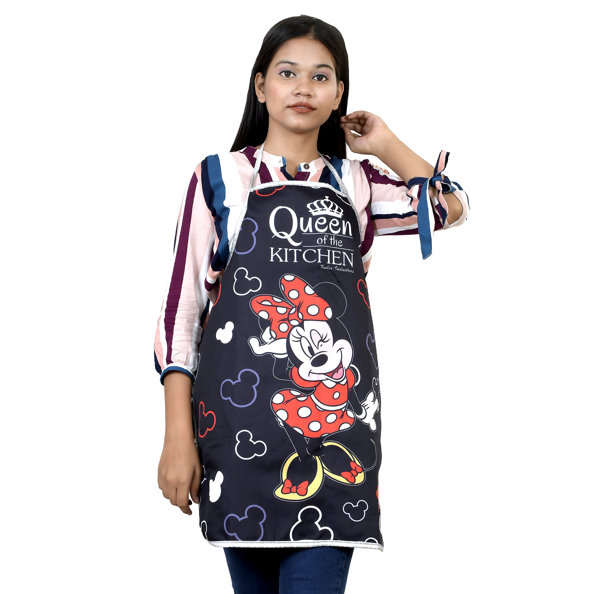 Kuber Industries Disney Minnie Print Silk Waterproof Kitchen Apron Black
