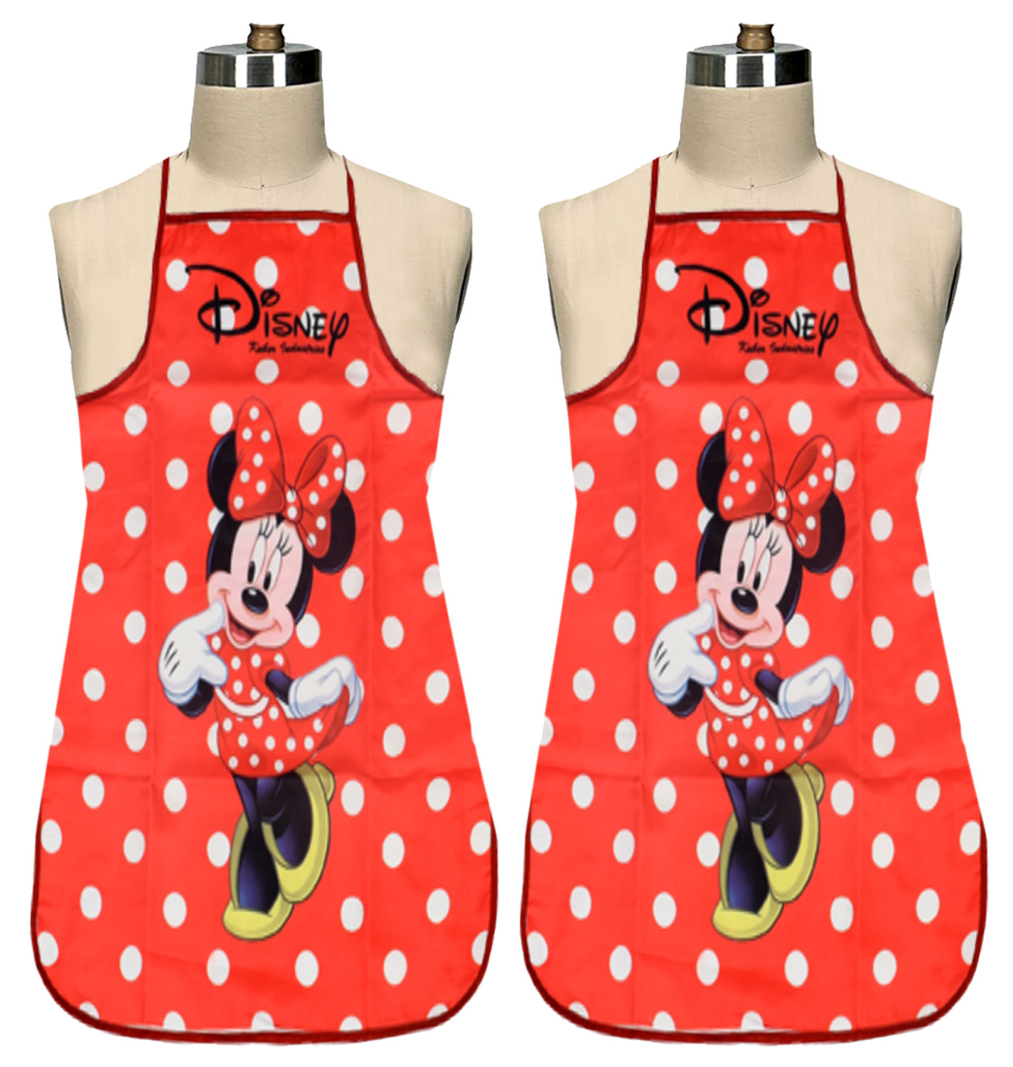 Kuber Industries Disney Minnie Print Silk Waterproof Kitchen Apron Red