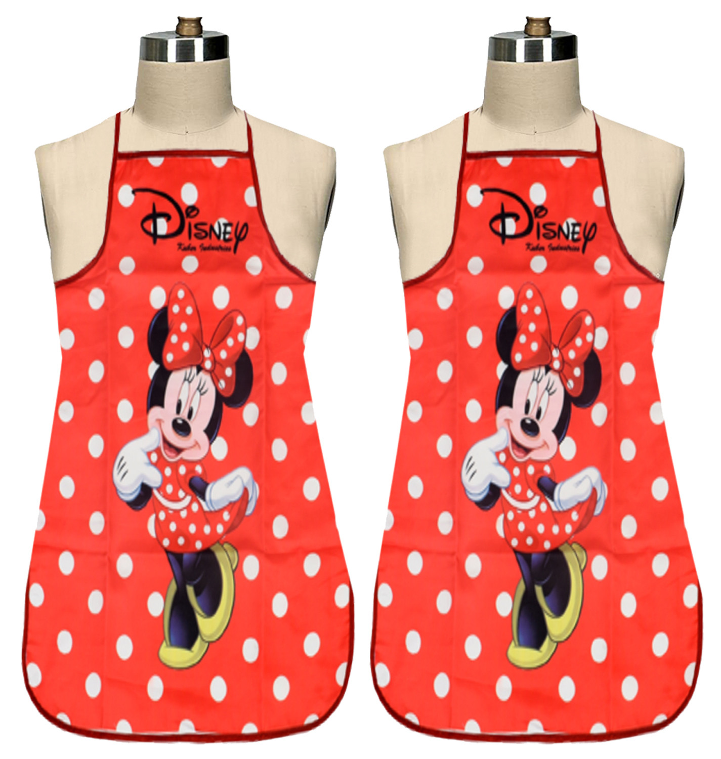 Kuber Industries Disney Minnie Print Silk Waterproof Kitchen Apron (Red)