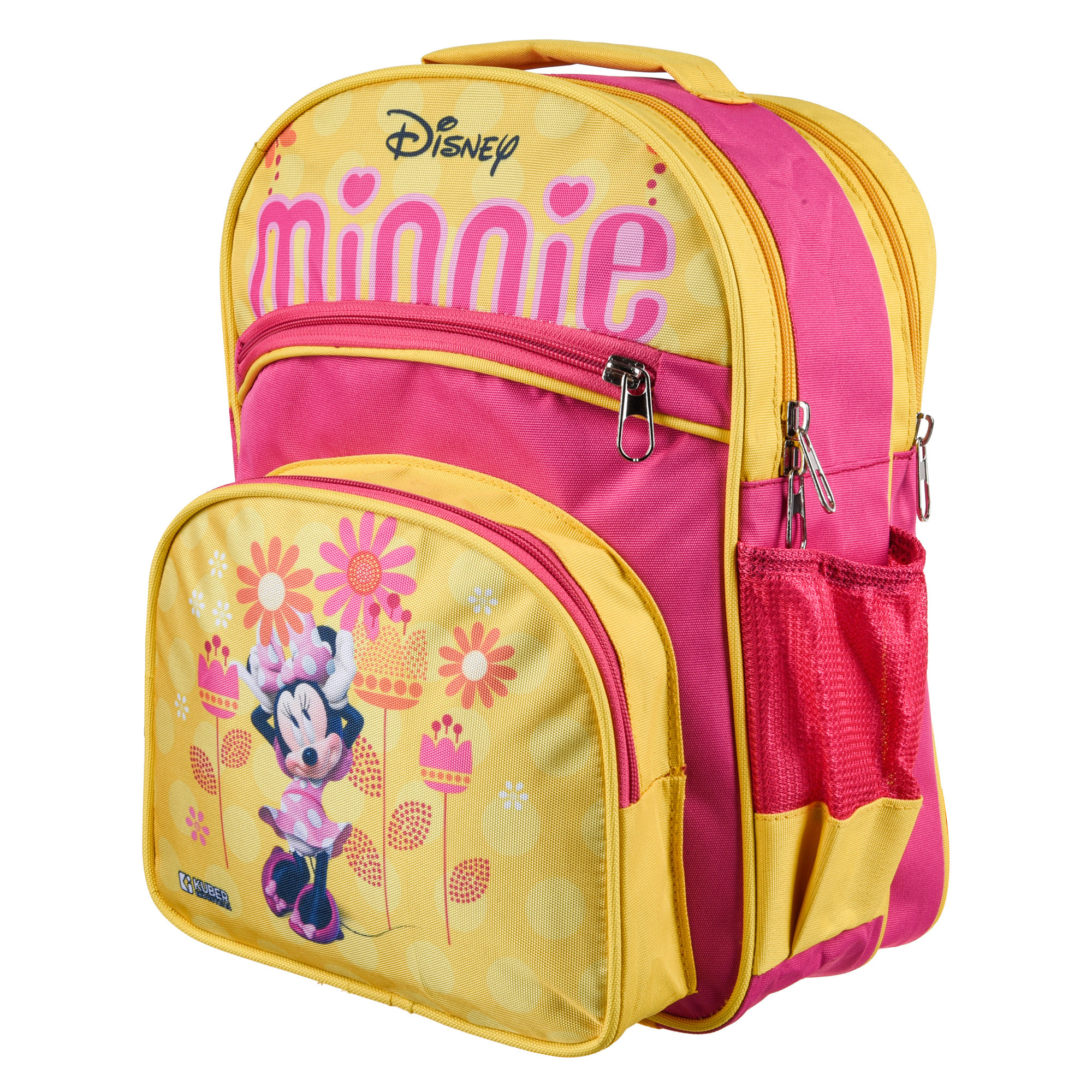 Kuber Industries Disney Minnie School Bags  Kids School Bags  Student Bookbag  Travel Backpack  School Bag for Girls  Boys  School Bag with 4 Compartments  Yellow  Pink