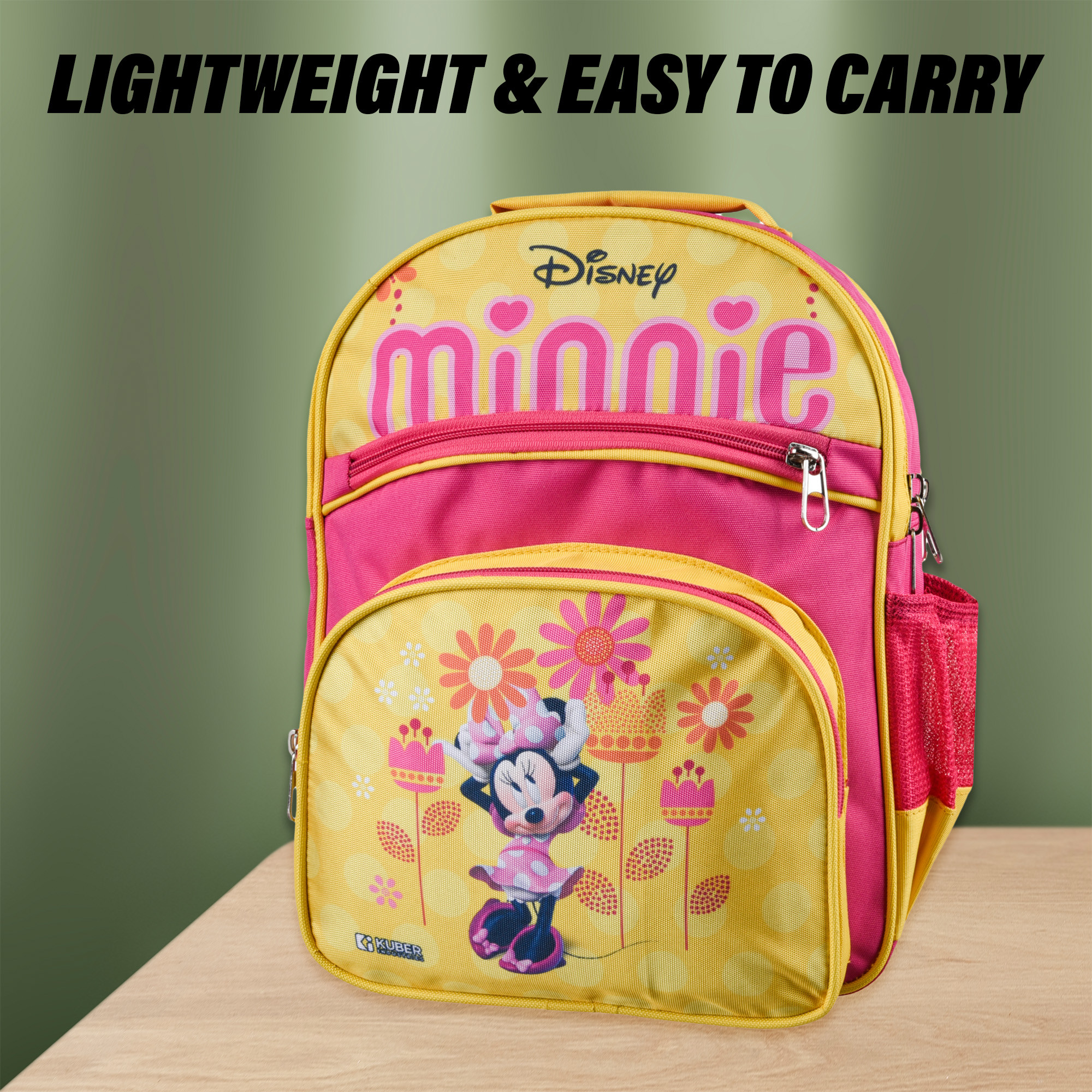 Kuber Industries Disney Minnie School Bags  Kids School Bags  Student Bookbag  Travel Backpack  School Bag for Girls  Boys  School Bag with 4 Compartments  Yellow  Pink