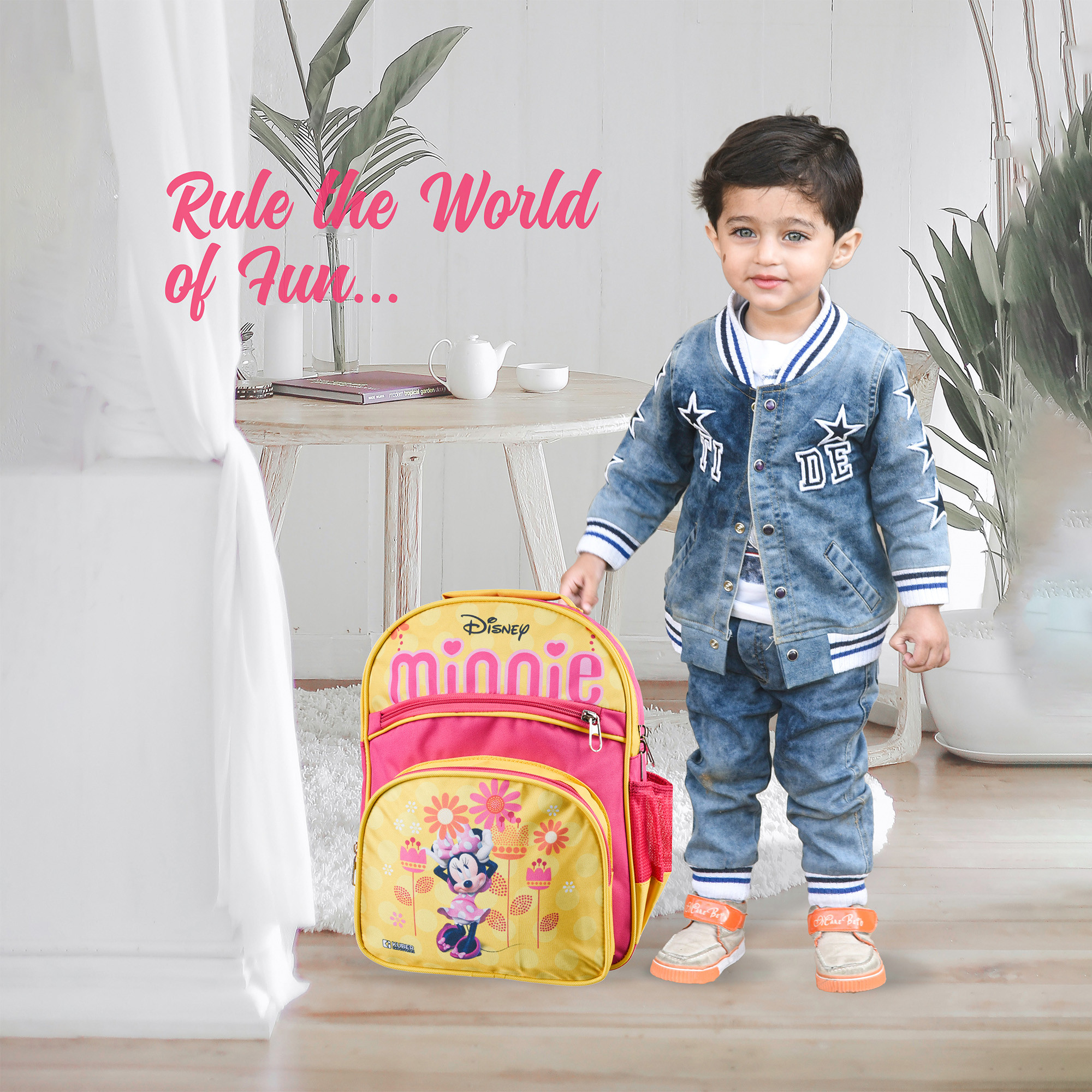 Kuber Industries Disney Minnie School Bags | Kids School Bags | Student Bookbag | Travel Backpack | School Bag for Girls & Boys | School Bag with 4 Compartments | Yellow & Pink