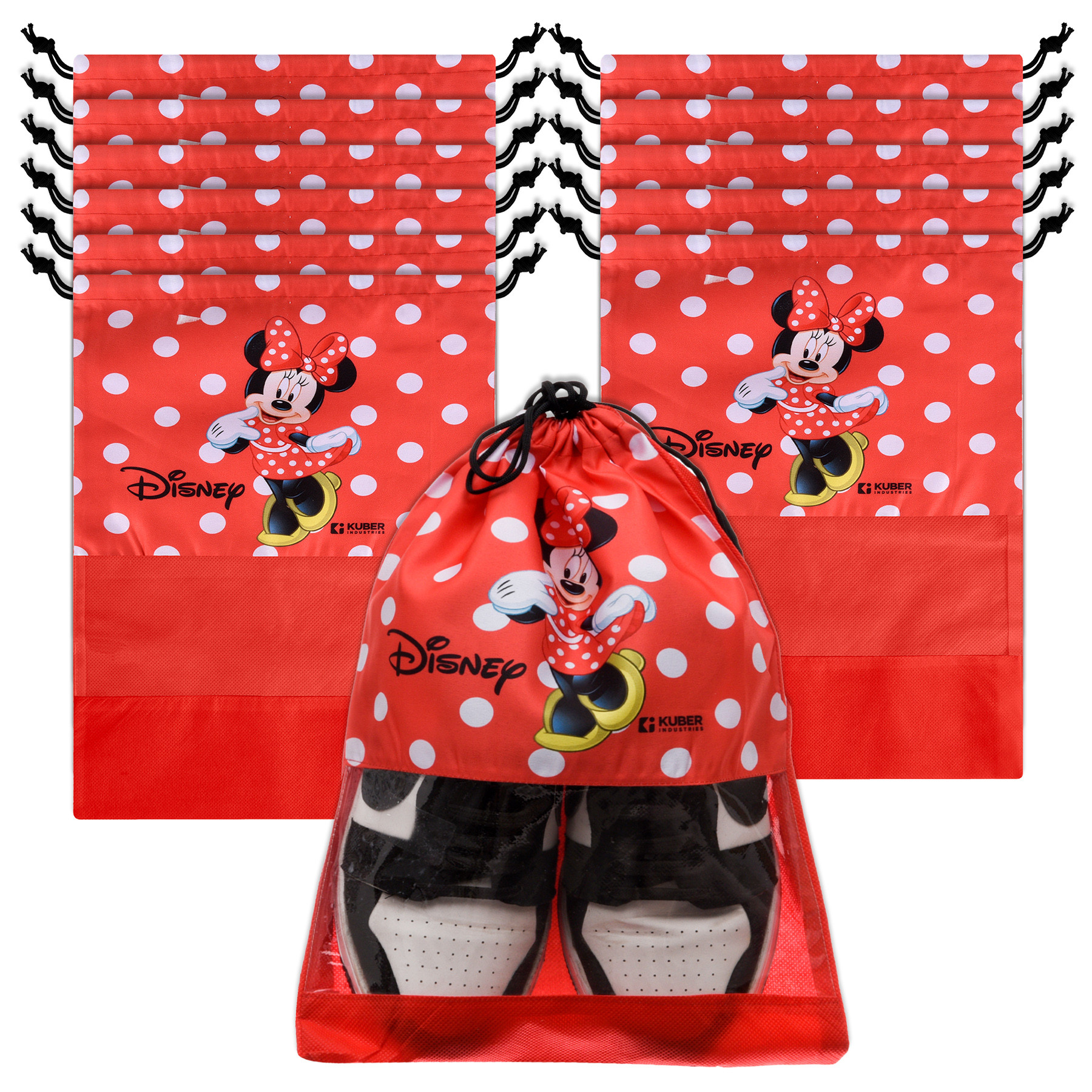 Kuber Industries Disney Minnie Shoe Cover | Travel Shoe Storage Bags | Polyester Storage Bag | Drawstring Shoe Cover | Shoe Organizer with Clear window |Red