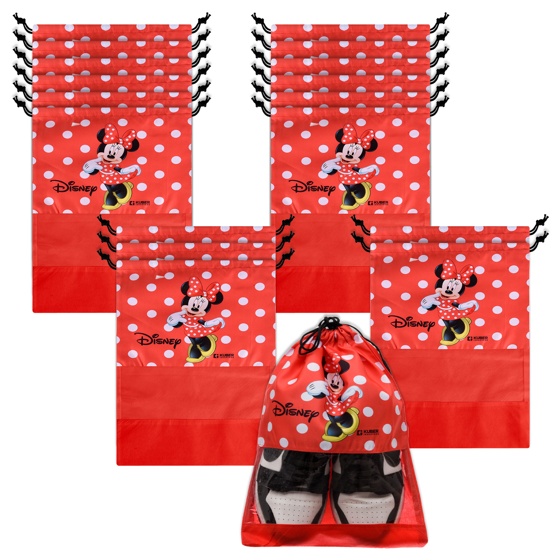 Kuber Industries Disney Minnie Shoe Cover | Travel Shoe Storage Bags | Polyester Storage Bag | Drawstring Shoe Cover | Shoe Organizer with Clear window |Red