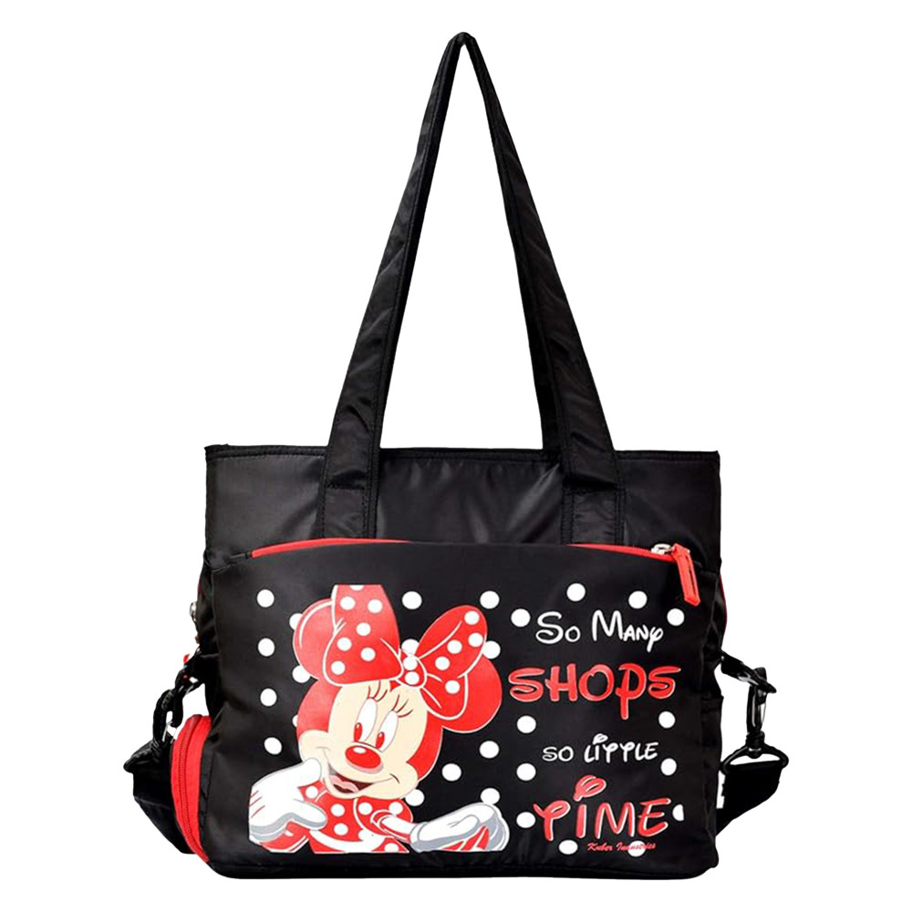 Kuber Industries Disney Minnie Shopping Bag | Grocery Handbag | 5 Zipper &amp; 1 Bottle Compartment | Shoulder Bag with Adjustable Strap with Handle| Black