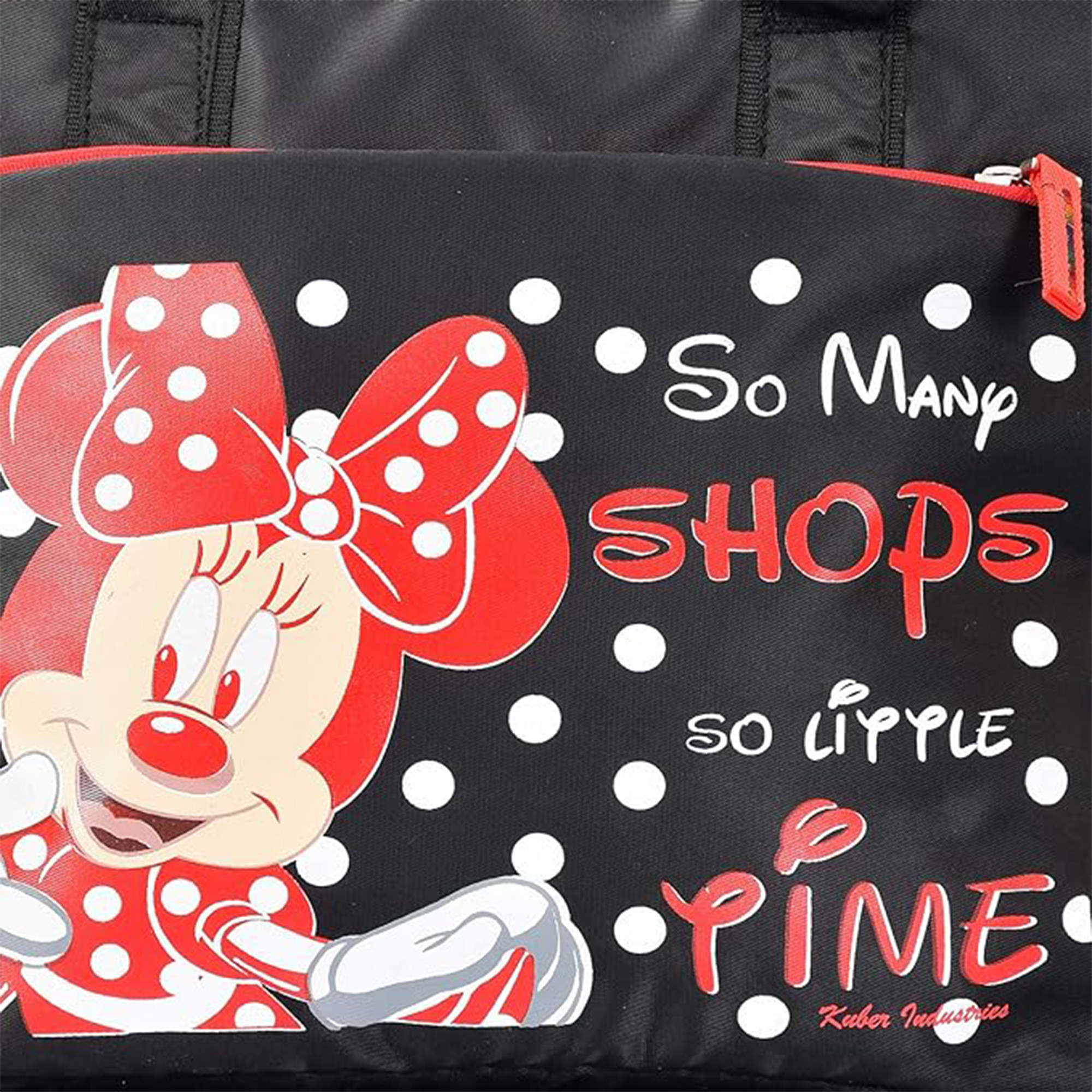 Kuber Industries Disney Minnie Shopping Bag | Grocery Handbag | 5 Zipper & 1 Bottle Compartment | Shoulder Bag with Adjustable Strap with Handle| Black