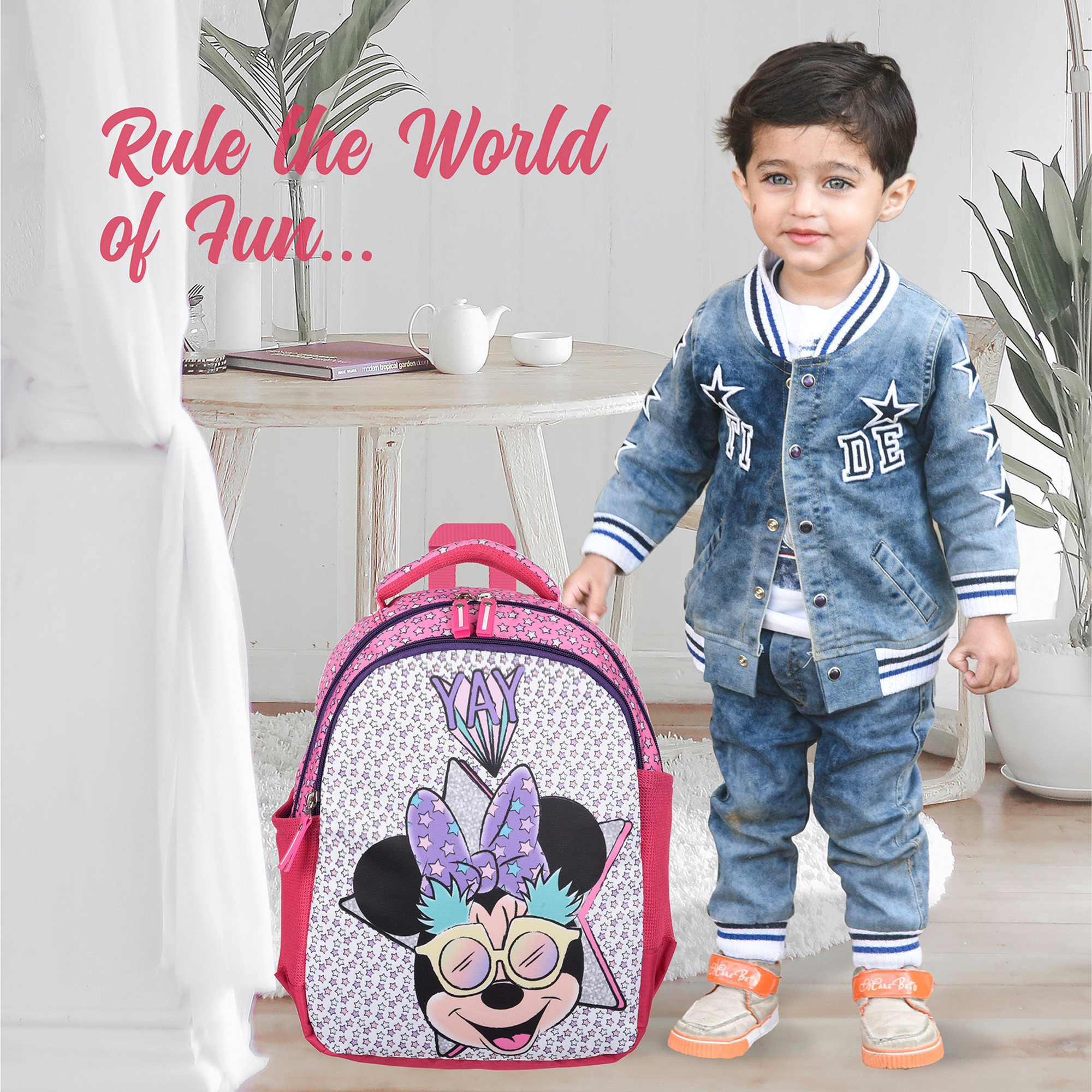 Kuber Industries Disney Minnie Star Backpack  School Backpack for Kids  College Backpack  School Bag for Boys  Girls  3 Compartments School Backpack  Spacious  Multiple Pockets  Pink