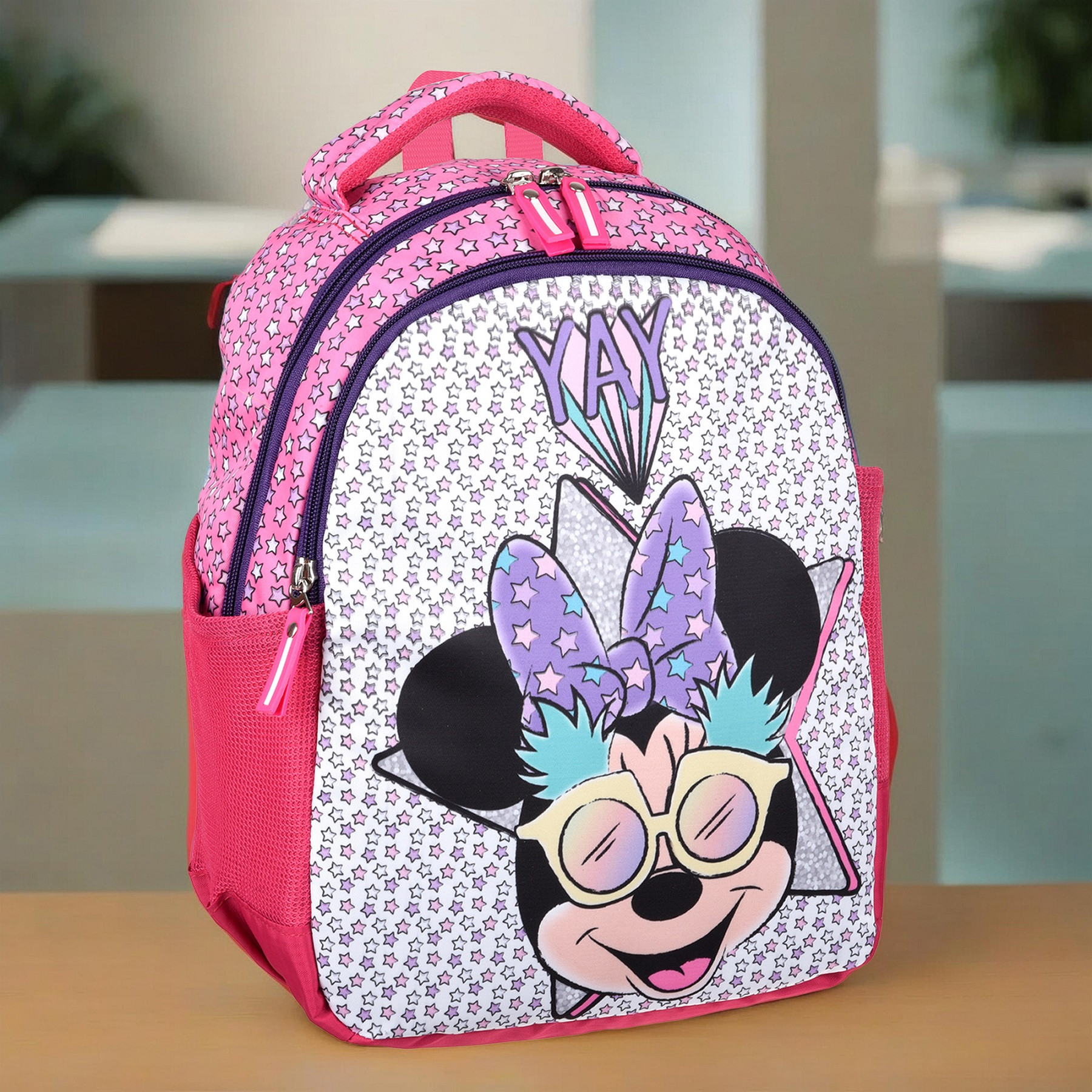 Kuber Industries Disney Minnie Star Backpack School Backpack for Kids College Backpack School Bag for Boys Girls 3 Compartments School