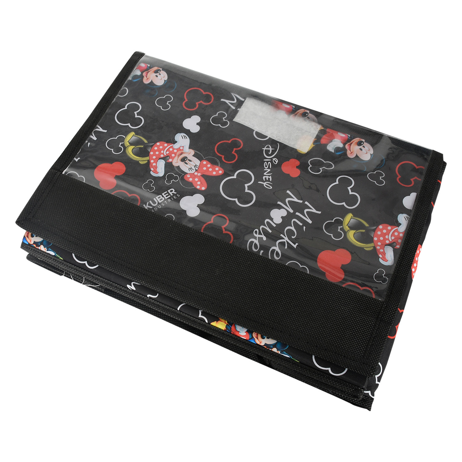 Kuber Industries Disney Minnie Storage Box|Non-Woven Foldable Large Storage Organizer for Toys|Cloths with Transparent Lid & Handle (Black)