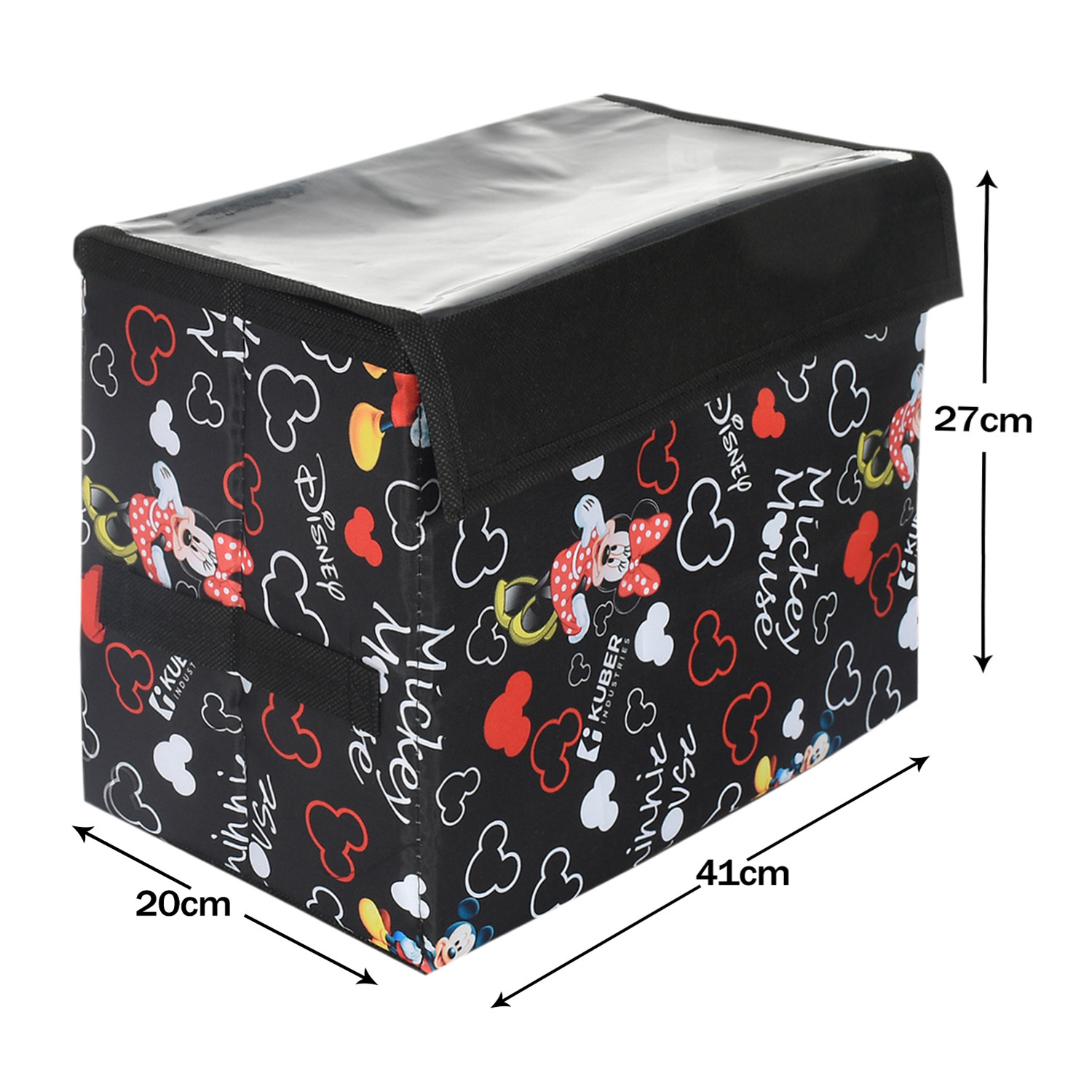 Kuber Industries Disney Minnie Storage Box|Non-Woven Foldable Large Storage Organizer for Toys|Cloths with Transparent Lid & Handle (Black)