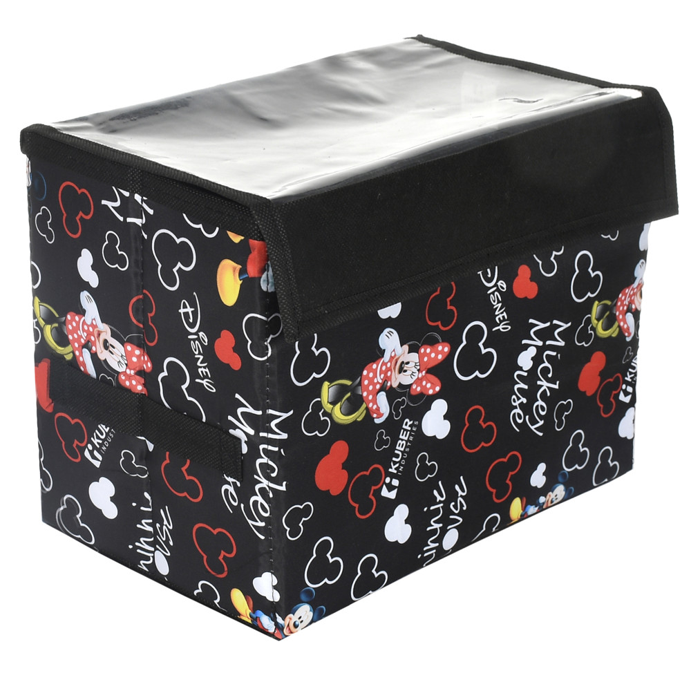 Kuber Industries Disney Minnie Storage Box|Non-Woven Foldable Medium Storage Organizer for Toys|Cloths with Transparent Lid &amp; Handle (Black)