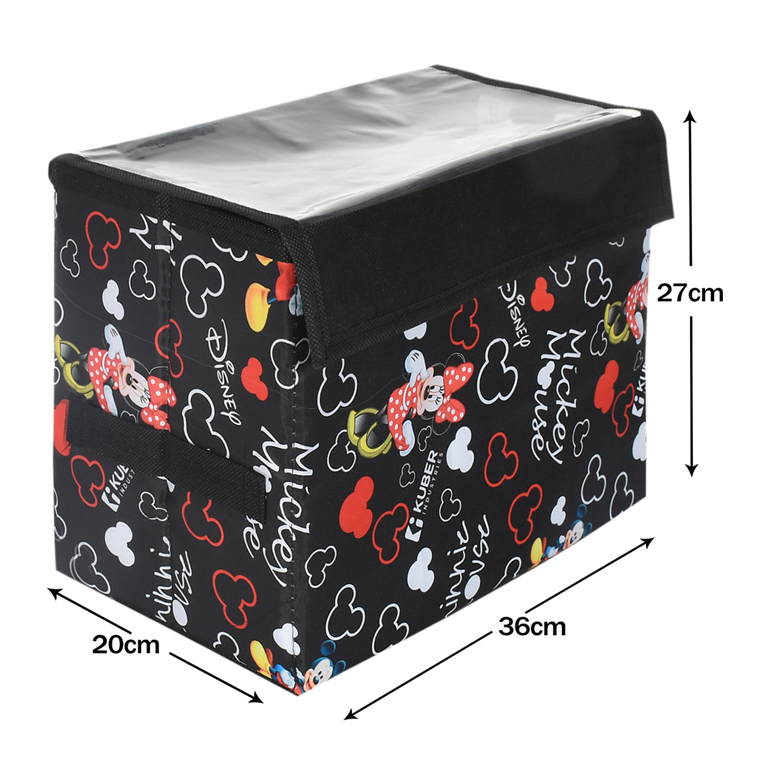 Kuber Industries Disney Minnie Storage Box|Non-Woven Foldable Medium Storage Organizer for Toys|Cloths with Transparent Lid & Handle (Black)