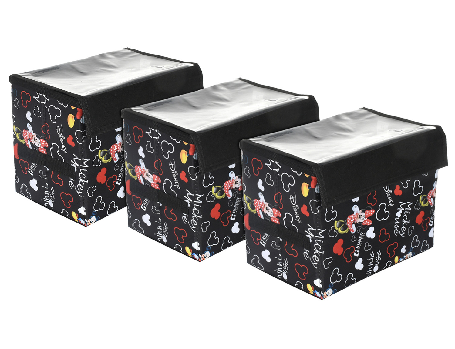 Kuber Industries Disney Minnie Storage Box|Non-Woven Foldable Medium Storage Organizer for Toys|Cloths with Transparent Lid & Handle (Black)