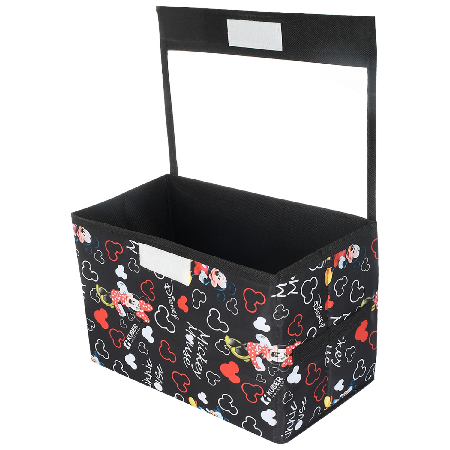 Kuber Industries Disney Minnie Storage Box|Non-Woven Foldable Small Storage Organizer for Toys|Cloths with Transparent Lid & Handle (Black)