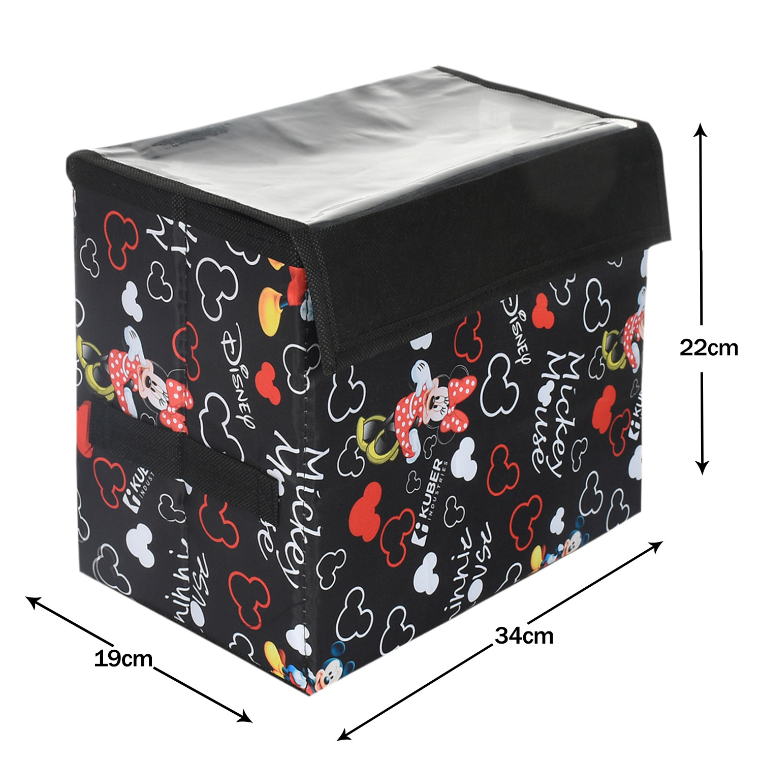 Kuber Industries Disney Minnie Storage Box|Non-Woven Foldable Small Storage Organizer for Toys|Cloths with Transparent Lid & Handle (Black)