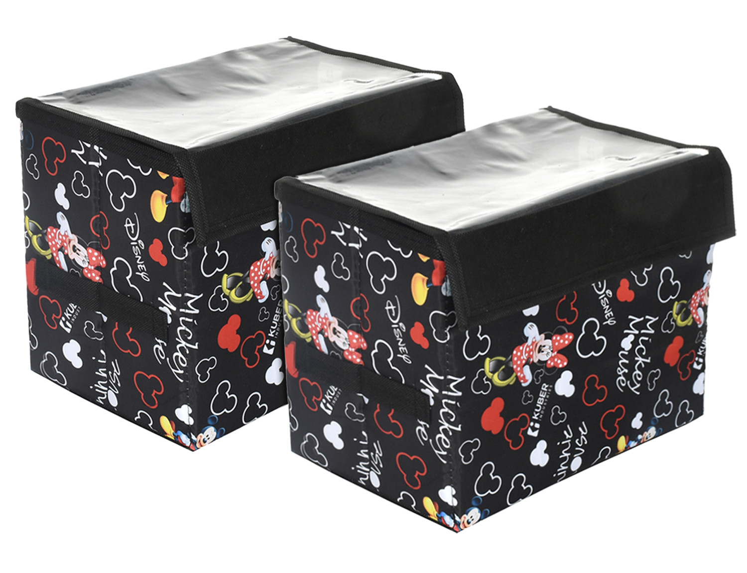 Kuber Industries Disney Minnie Storage Box|Non-Woven Foldable Small Storage Organizer for Toys|Cloths with Transparent Lid & Handle (Black)