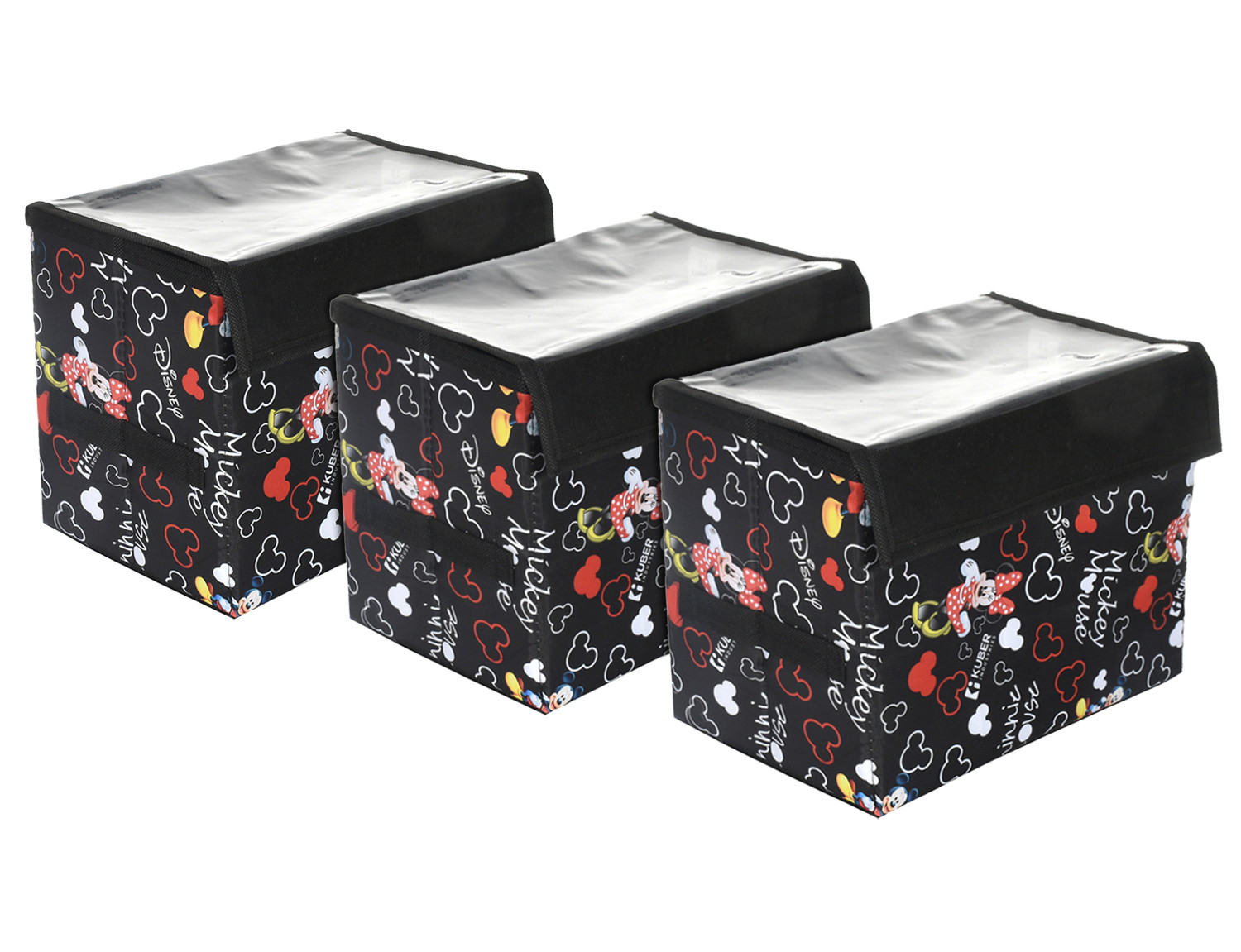 Kuber Industries Disney Minnie Storage Box|Non-Woven Foldable Small Storage Organizer for Toys|Cloths with Transparent Lid & Handle (Black)