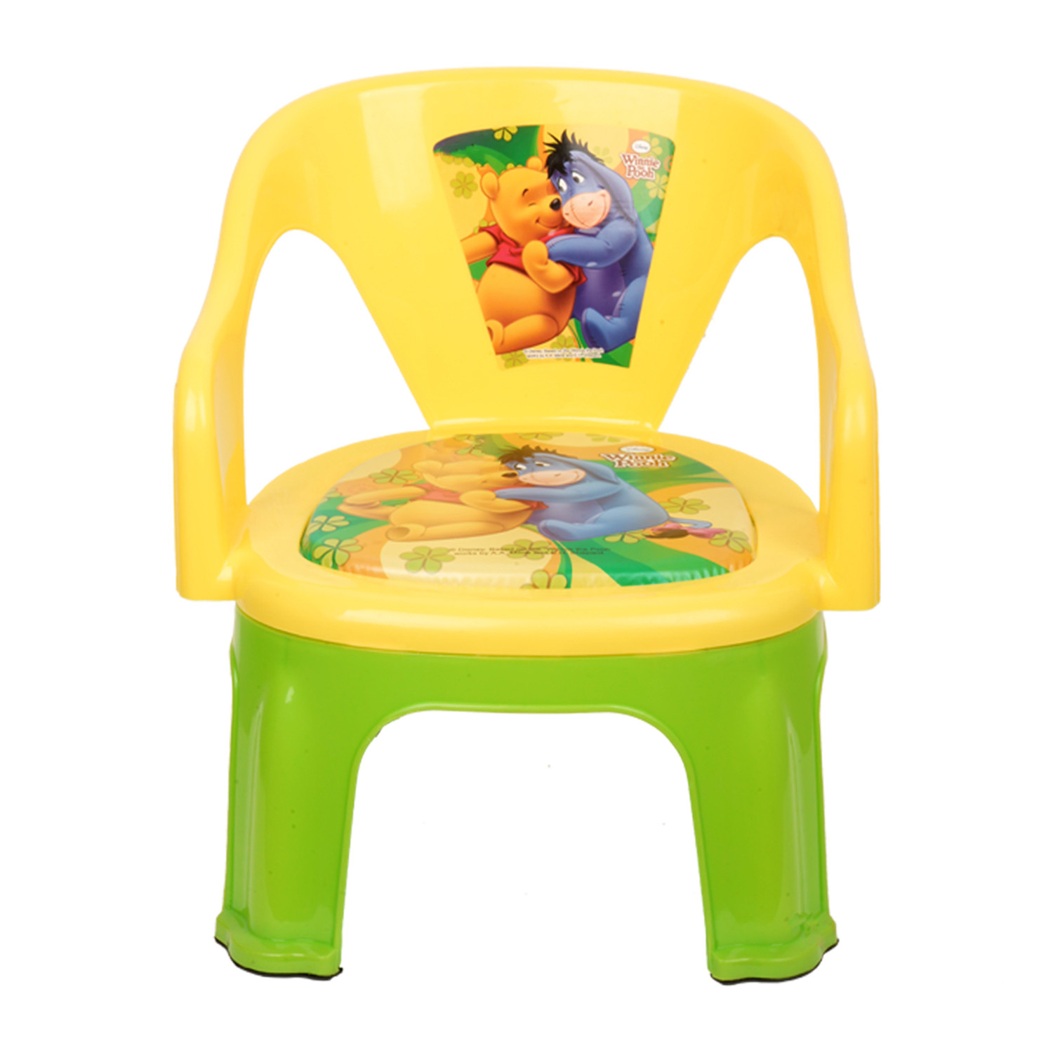Kuber Industries Disney Pooh Kids Chair  Plastic Foldable Kids Chair  Chair for Kidsroom  School Study Stool  Baby Stool  Indoor or Outdoor Stool for Kids  Capacity 30 Kg  Yellow  Green