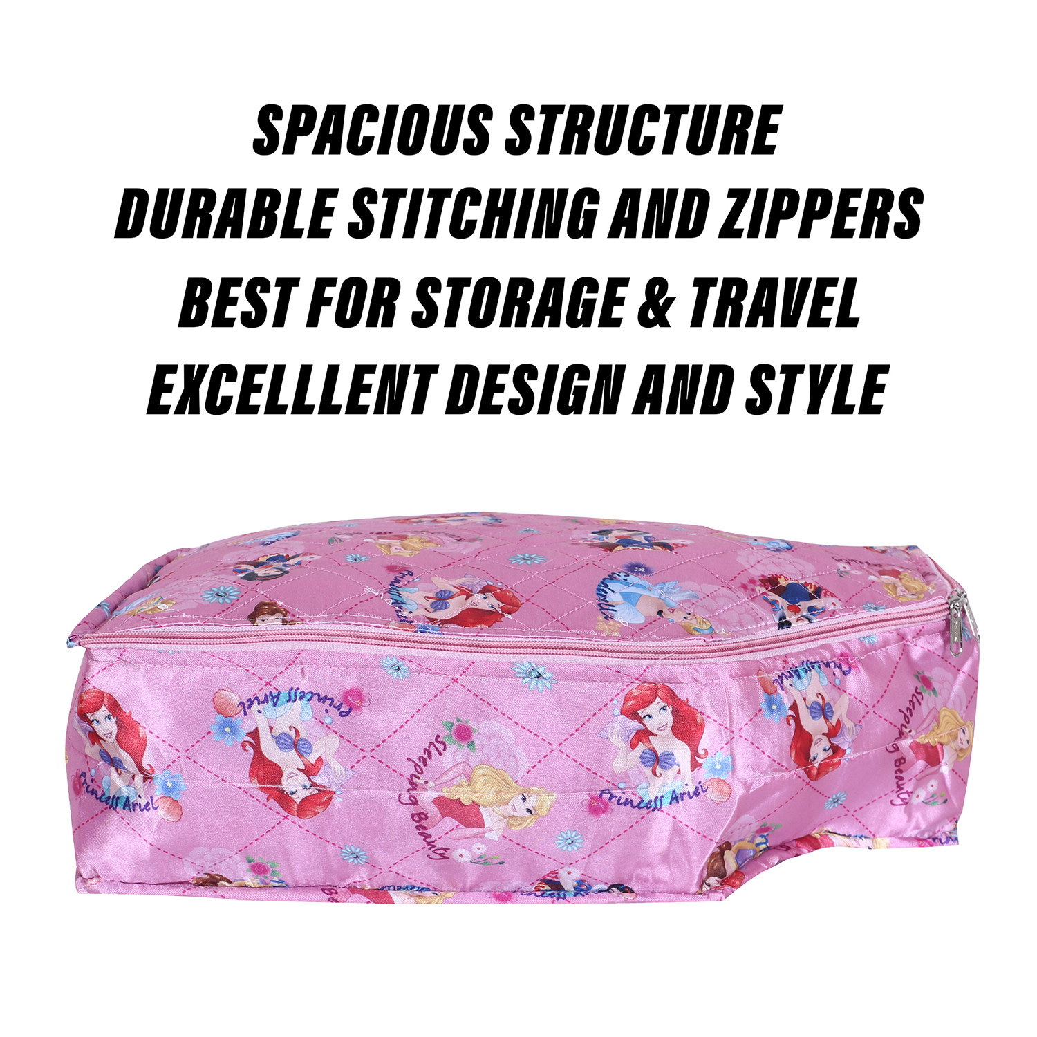 Kuber Industries Disney Princess Blouse Cover | Satin Digital Blouse Cover | Cloth Organizer for woman | Clothes Storage Bag | Double Zip wardrobe organizers | Pink