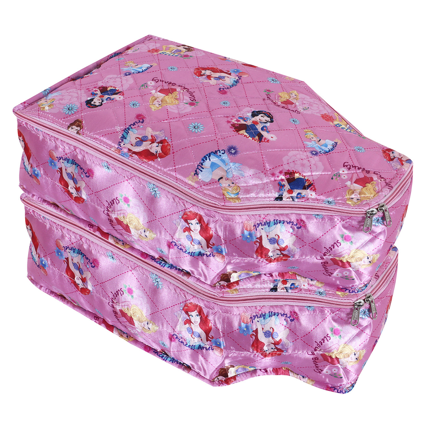 Kuber Industries Disney Princess Blouse Cover | Satin Digital Blouse Cover | Cloth Organizer for woman | Clothes Storage Bag | Double Zip wardrobe organizers | Pink