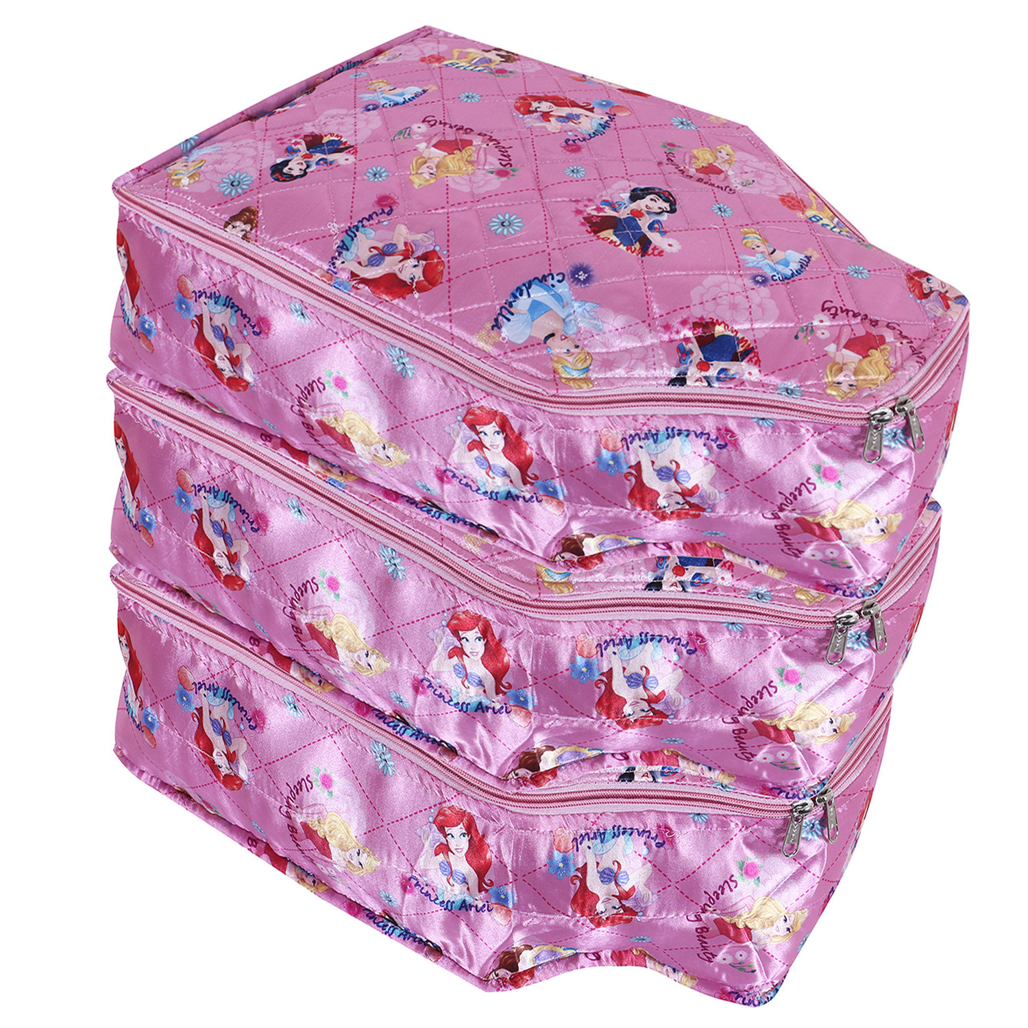 Kuber Industries Disney Princess Blouse Cover | Satin Digital Blouse Cover | Cloth Organizer for woman | Clothes Storage Bag | Double Zip wardrobe organizers | Pink