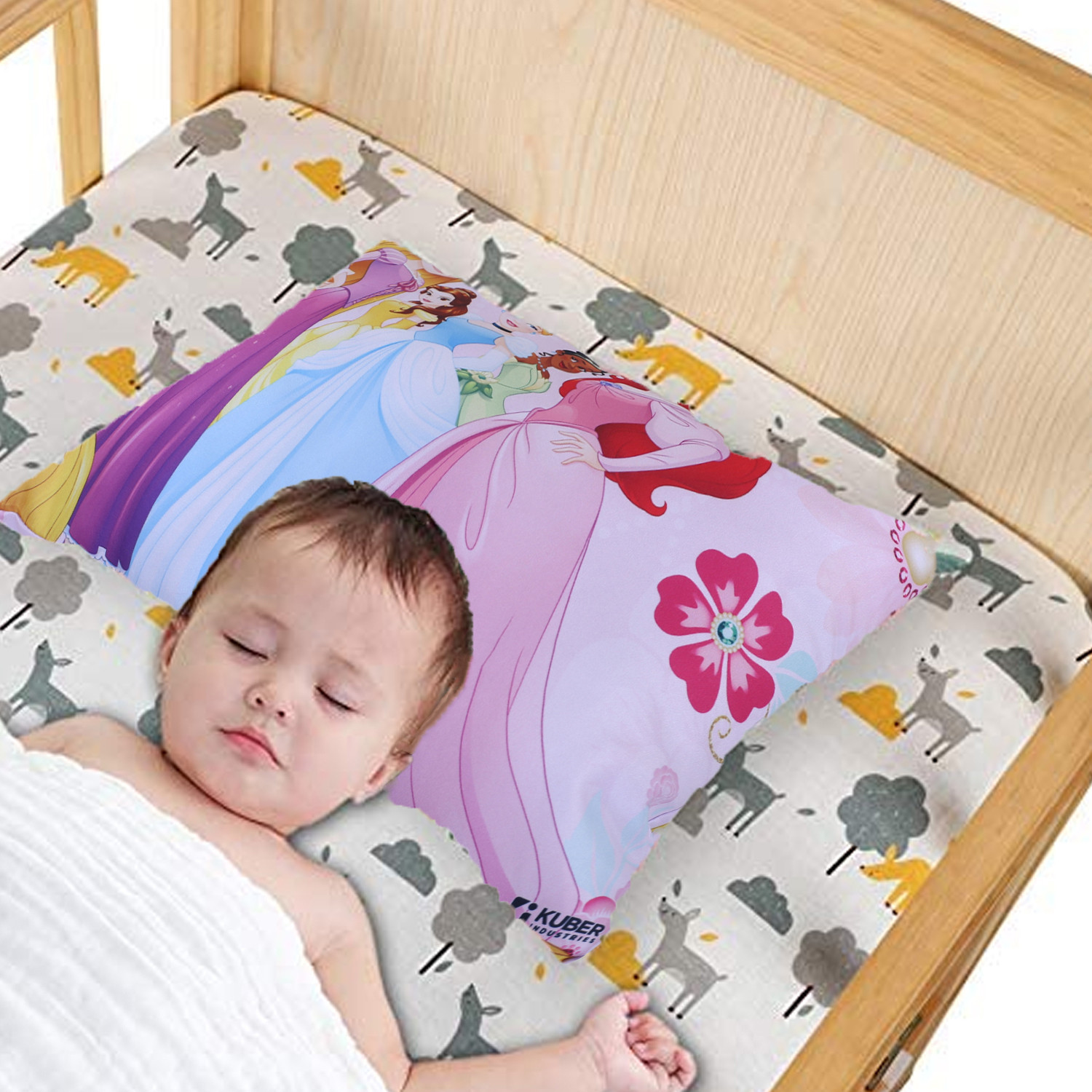 Kuber Industries Disney Princess Design Baby Pillow|Polyester Super Soft Kids Pillow For Sleeping & Travel,12 x 18 Inch,(Pink)