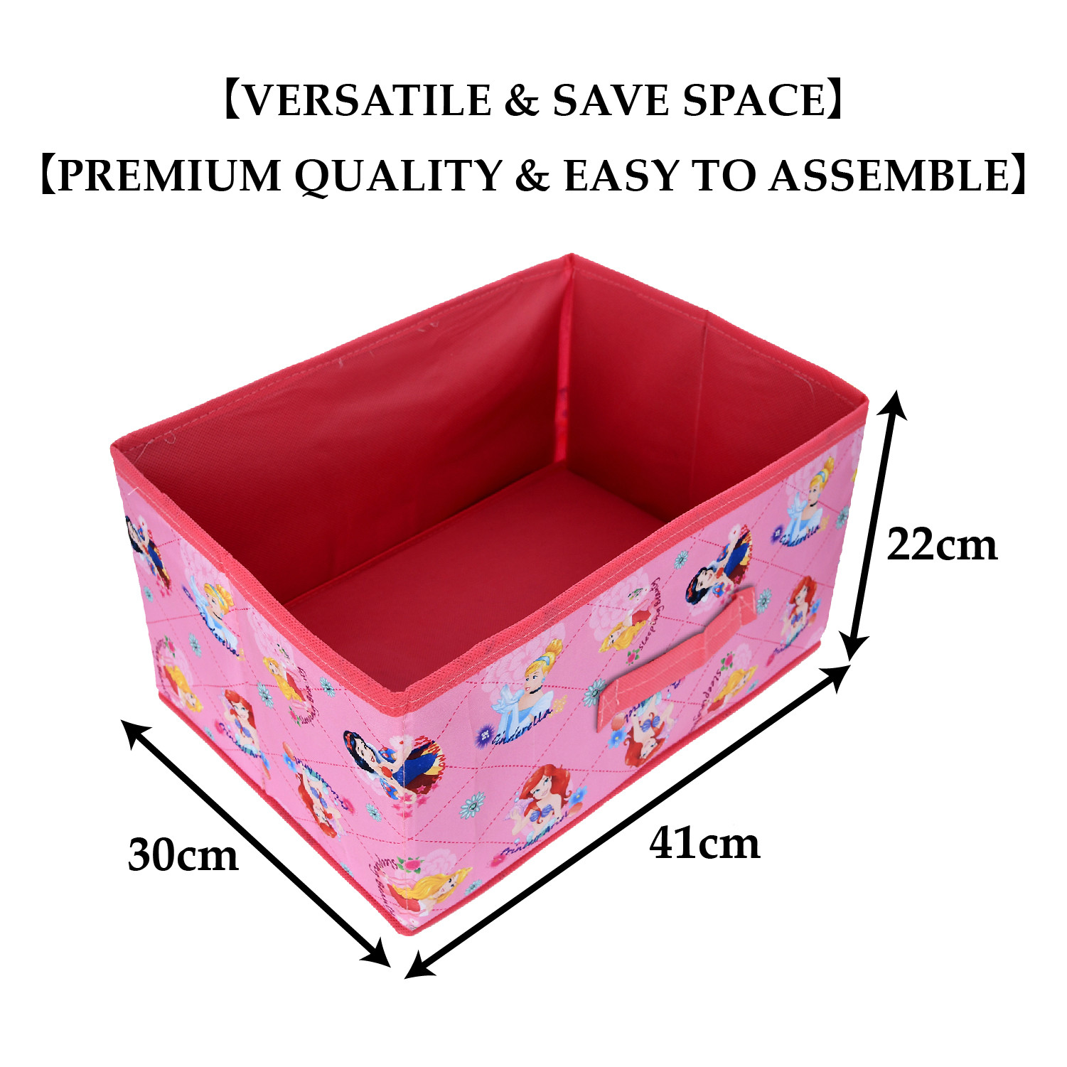 Kuber Industries Disney Princess Drawer Storage Box | Non Woven Clothes Organizer For Toys | Storage Box for Books | Storage Box with Handle | Pink