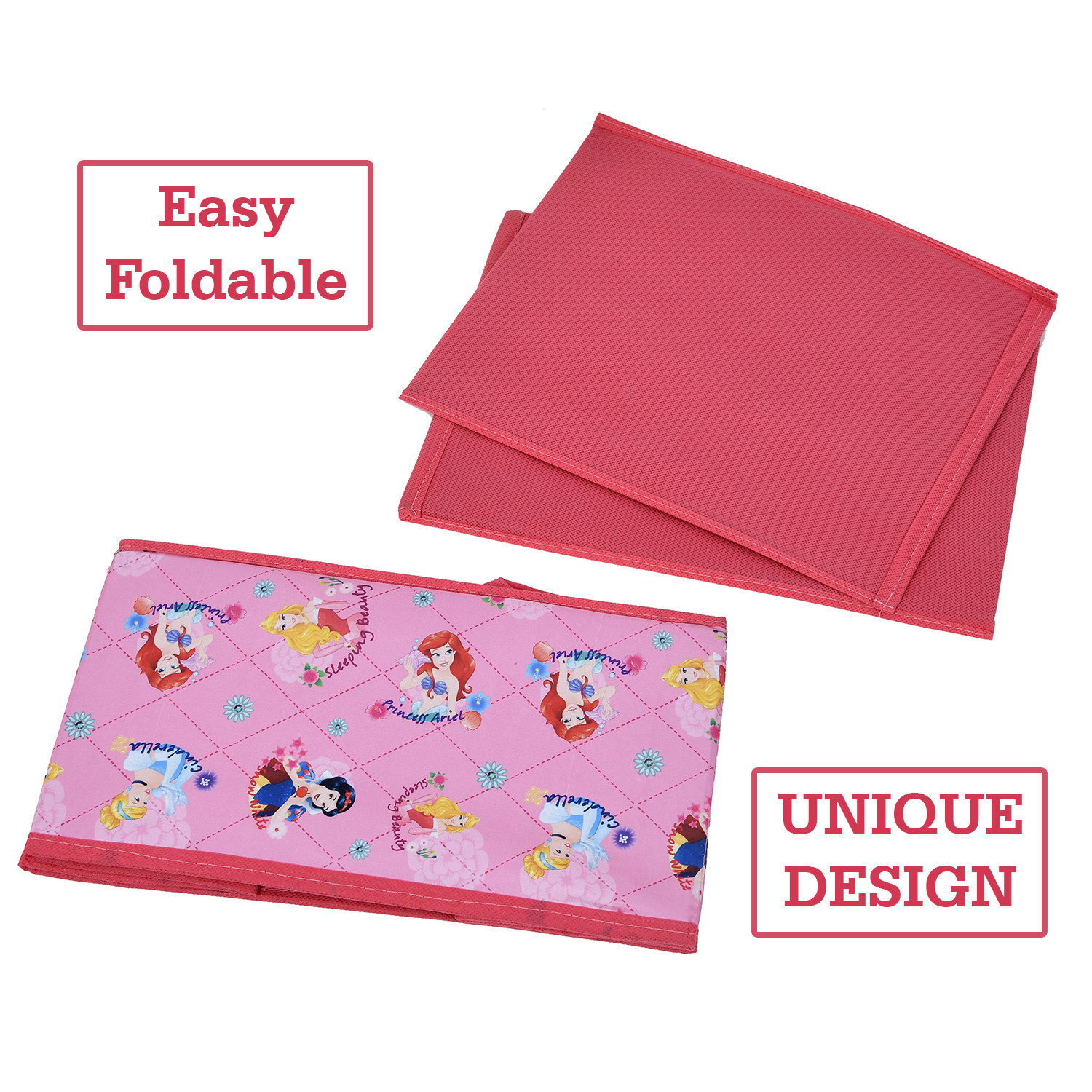 Kuber Industries Disney Princess Drawer Storage Box | Non Woven Clothes Organizer For Toys | Storage Box for Books | Storage Box with Handle | Pink