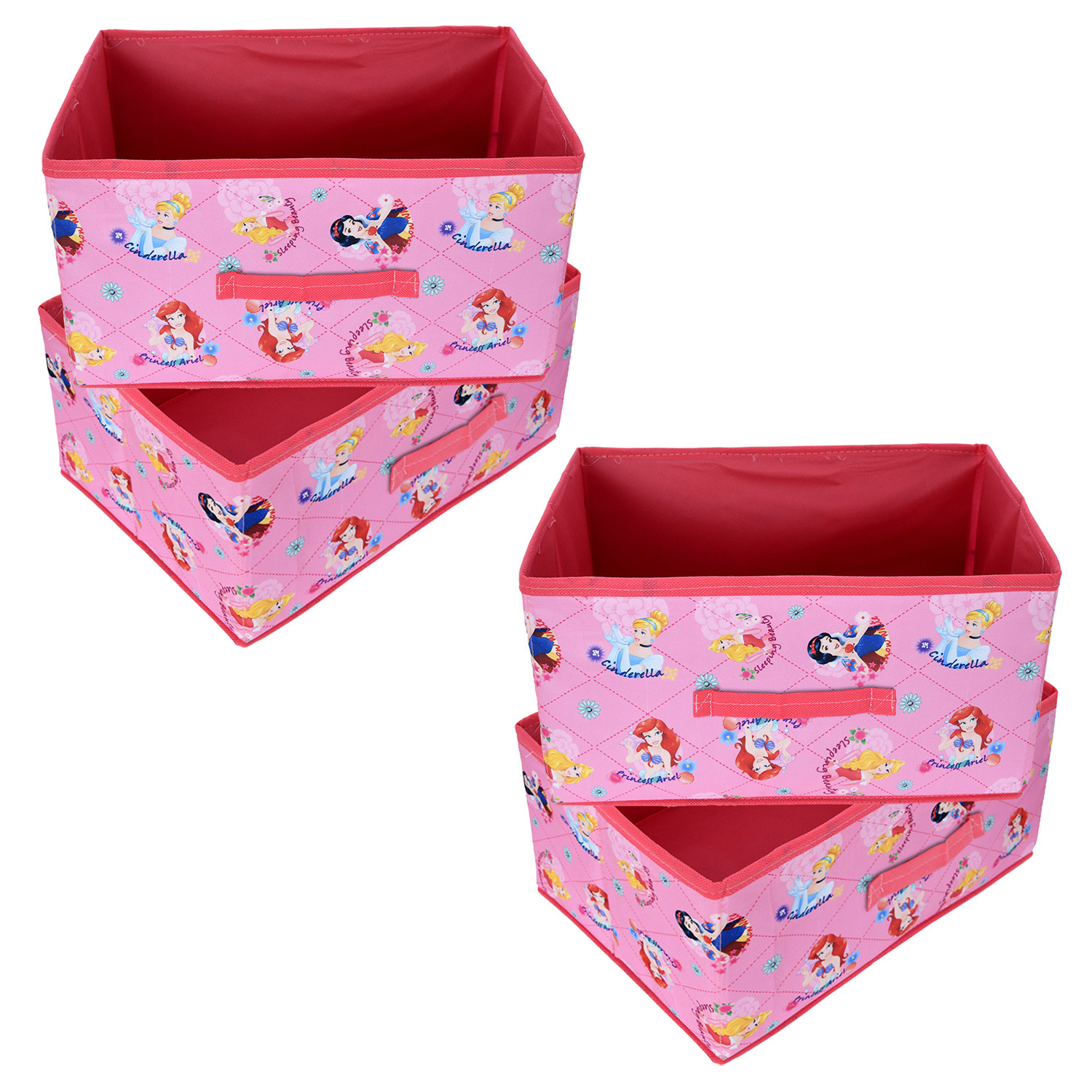 Kuber Industries Disney Princess Drawer Storage Box | Non Woven Clothes Organizer For Toys | Storage Box for Books | Storage Box with Handle | Pink