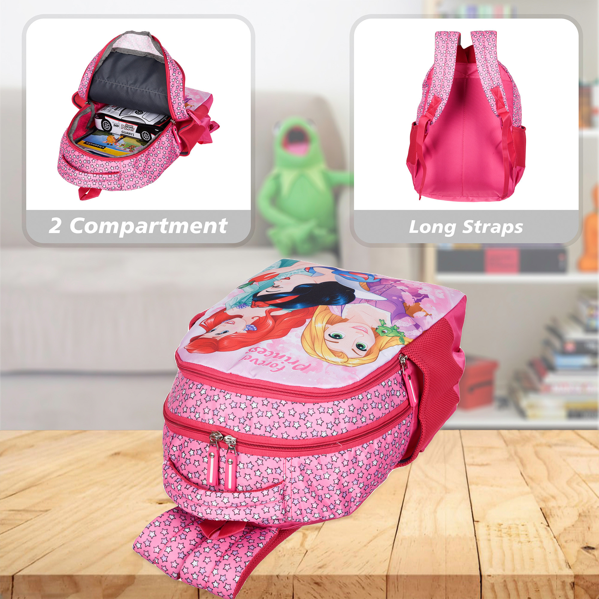 Kuber Industries Disney Princess Forever Backpack | School Backpack for Kids | College Backpack | School Bag for Boys & Girls | 3 Compartments School Bag | Spacious & Multiple Pockets | Pink