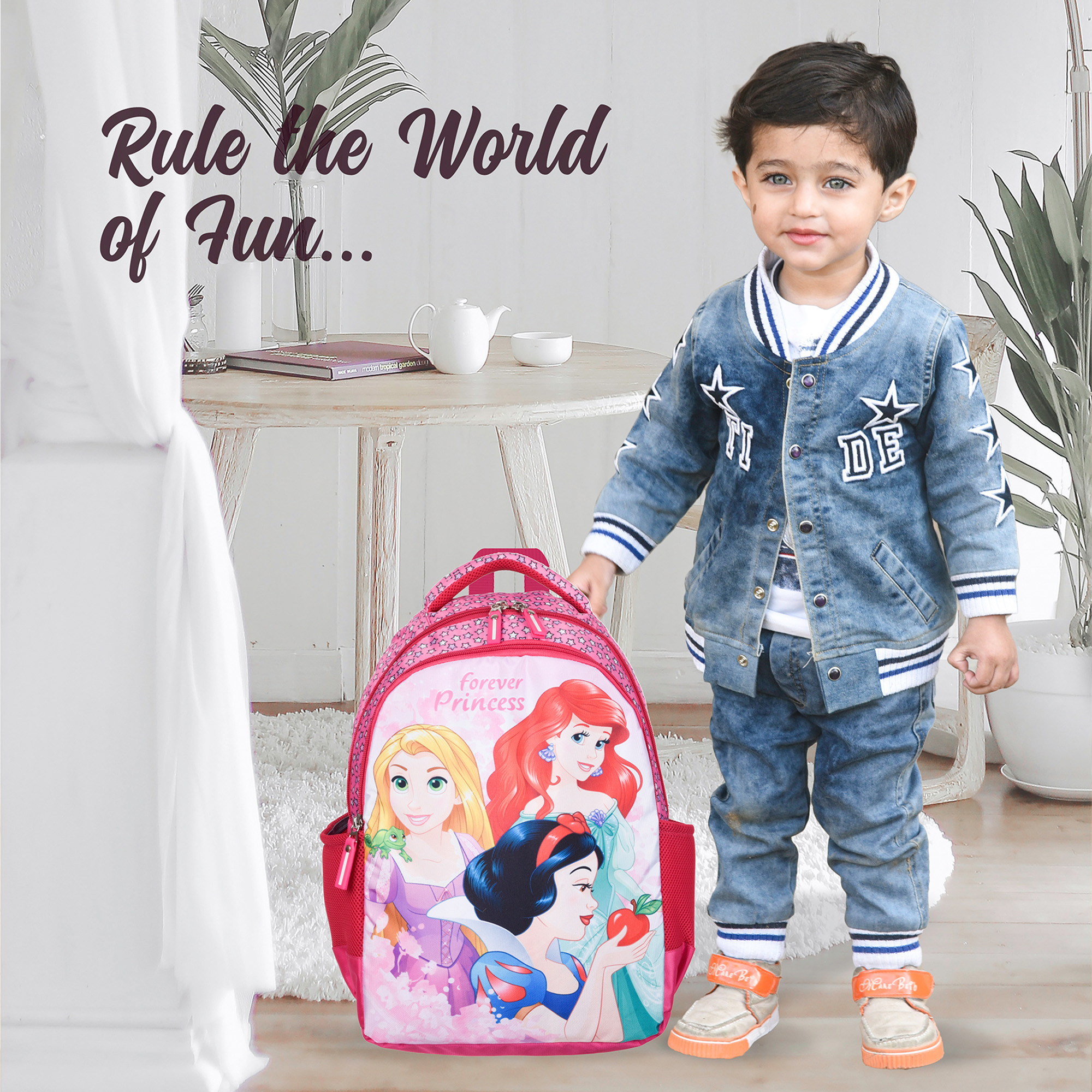 Kuber Industries Disney Princess Forever Backpack | School Backpack for Kids | College Backpack | School Bag for Boys & Girls | 3 Compartments School Bag | Spacious & Multiple Pockets | Pink