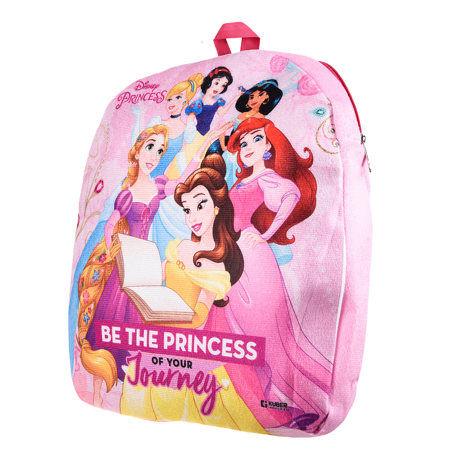 Kuber Industries Disney Princess Kids School Bag | School Bag For Boys | School Bag For Girls | 1 Compartment Velvet Bagpack for Kids Travel | School | Pink