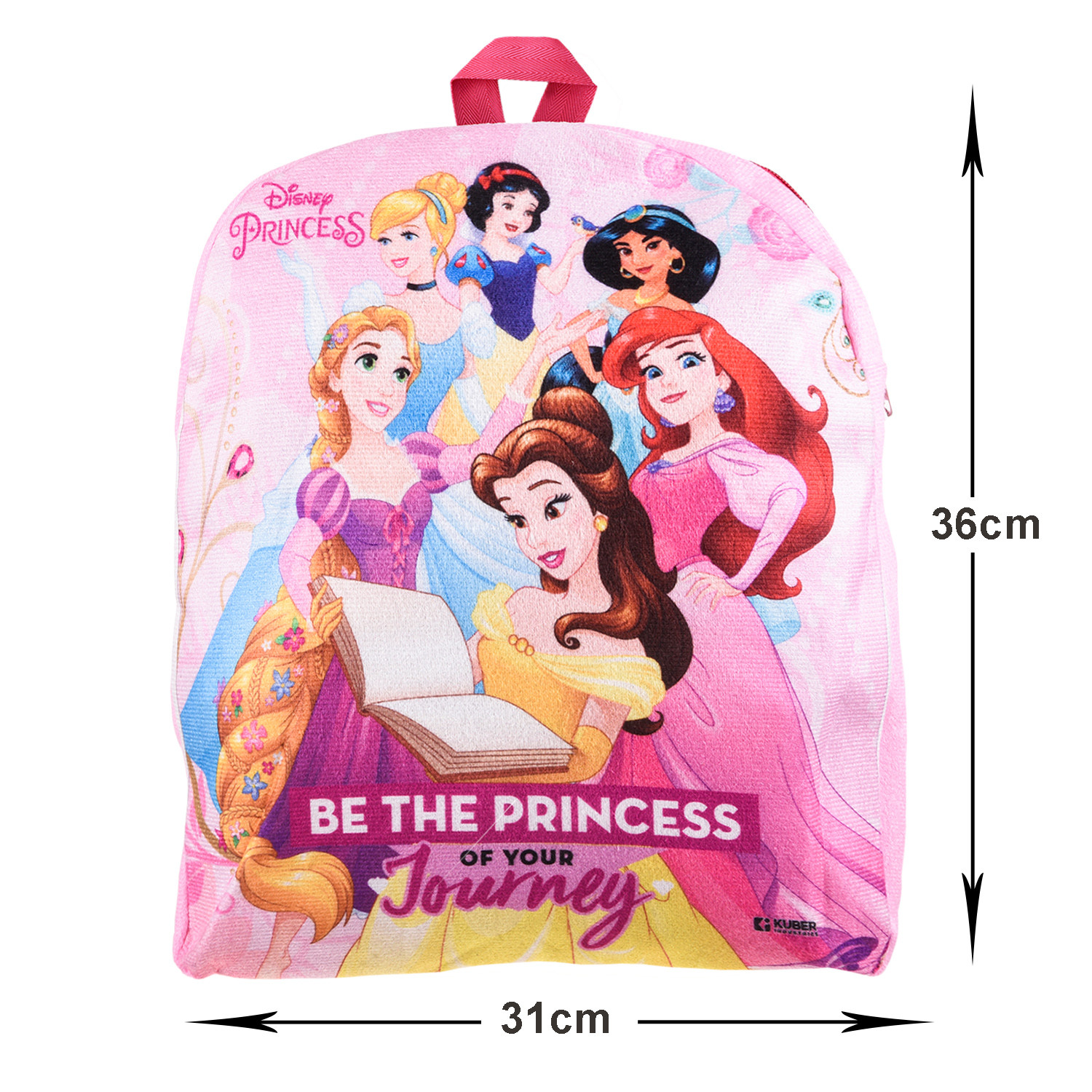 Kuber Industries Disney Princess Kids School Bag | School Bag For Boys | School Bag For Girls | 1 Compartment Velvet Bagpack for Kids Travel | School | Pink