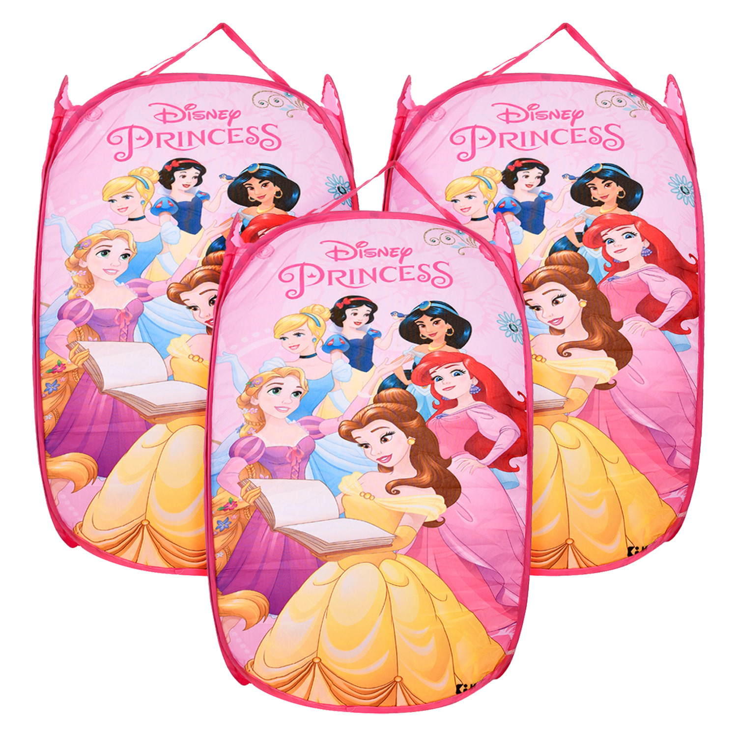 Kuber Industries Disney Princess Laundry Basket | Net Foldable Laundry | Nylon Storage Basket with Handle | Clothes Basket for Home | Toy Storage | Pink