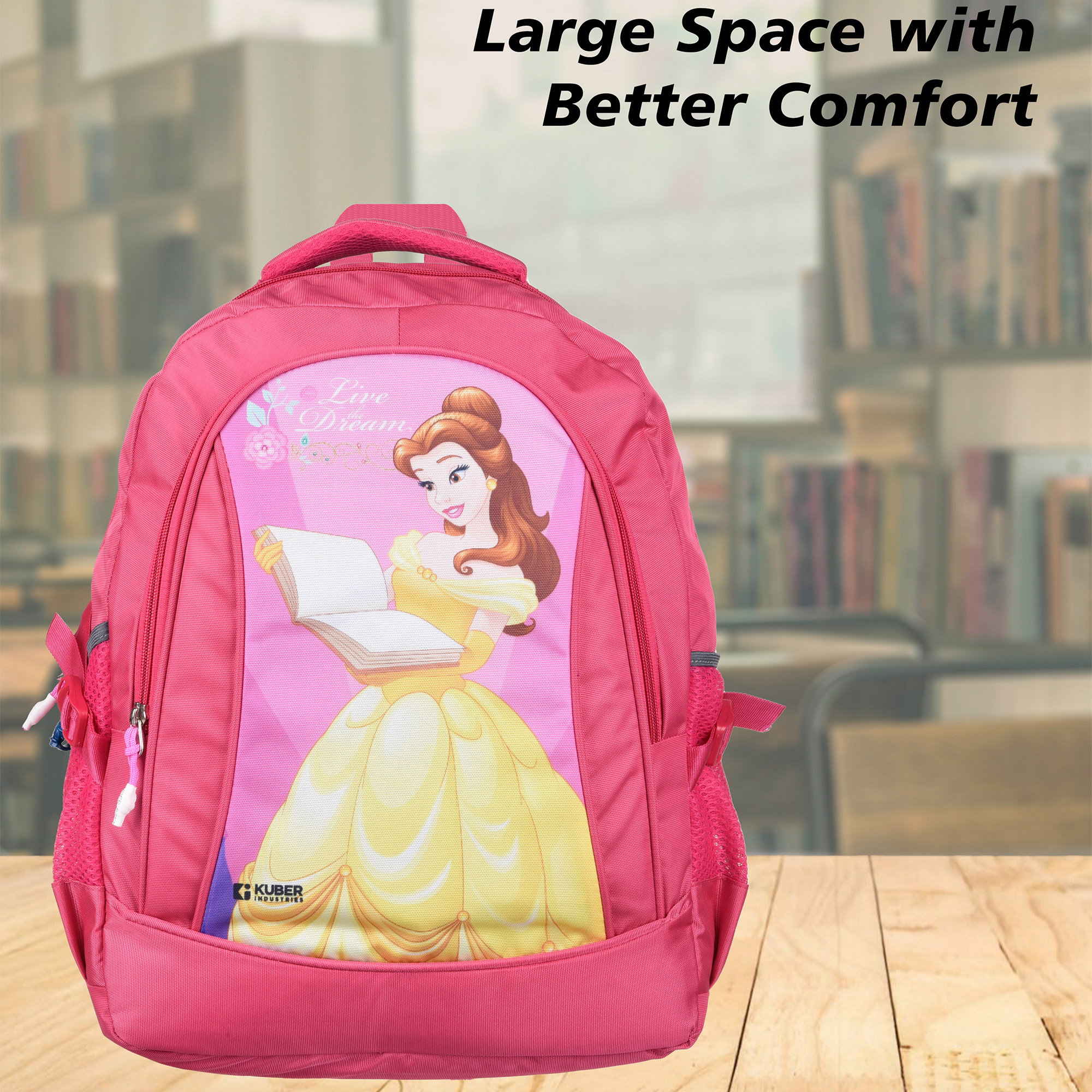 Kuber Industries Disney Princess Love The Dream School Bags  Kids School Bags  Student Bookbag  Travel Backpack  School Bag for Girls  Boys  School Bag with 3 Compartments  Pink