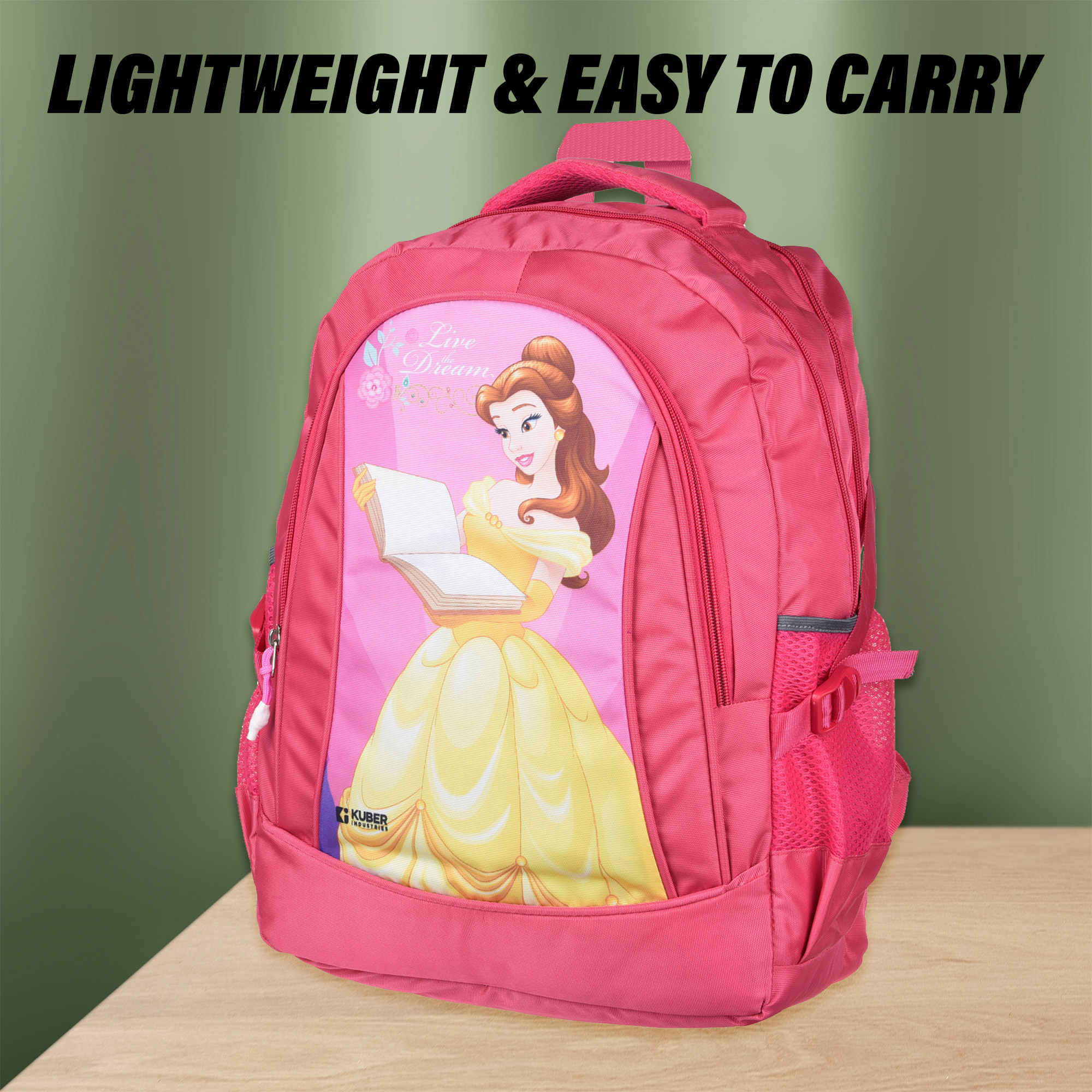 Kuber Industries Disney Princess Love The Dream School Bags  Kids School Bags  Student Bookbag  Travel Backpack  School Bag for Girls  Boys  School Bag with 3 Compartments  Pink