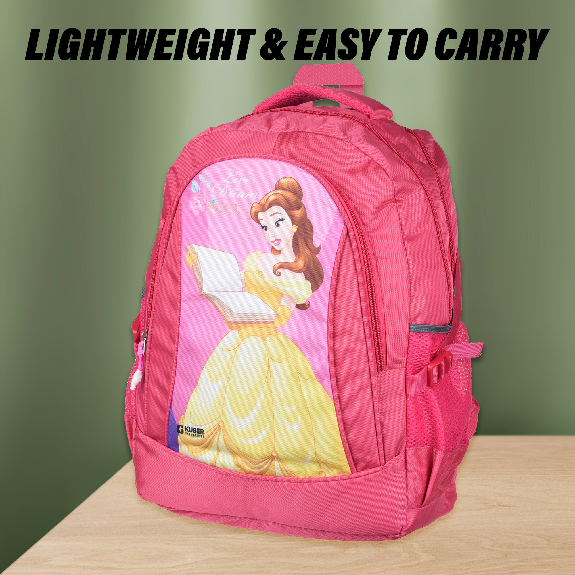 Kuber Industries Disney Princess Love The Dream School Bags | Kids School Bags | Student Bookbag | Travel Backpack | School Bag for Girls & Boys | School Bag with 3 Compartments | Pink
