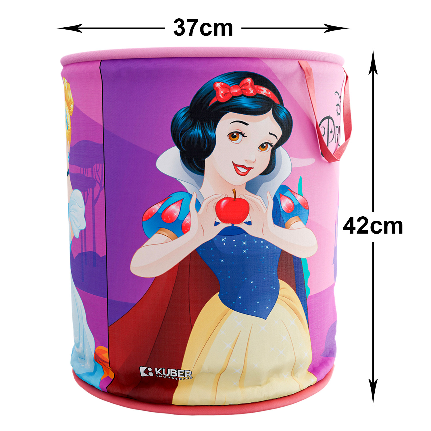 Kuber Industries Disney Princess Print Round Laundry Basket|Polyester Clothes Hamper|Waterproof & Foldable Round Laundry Bag with Handle,45 Ltr.(Pink)