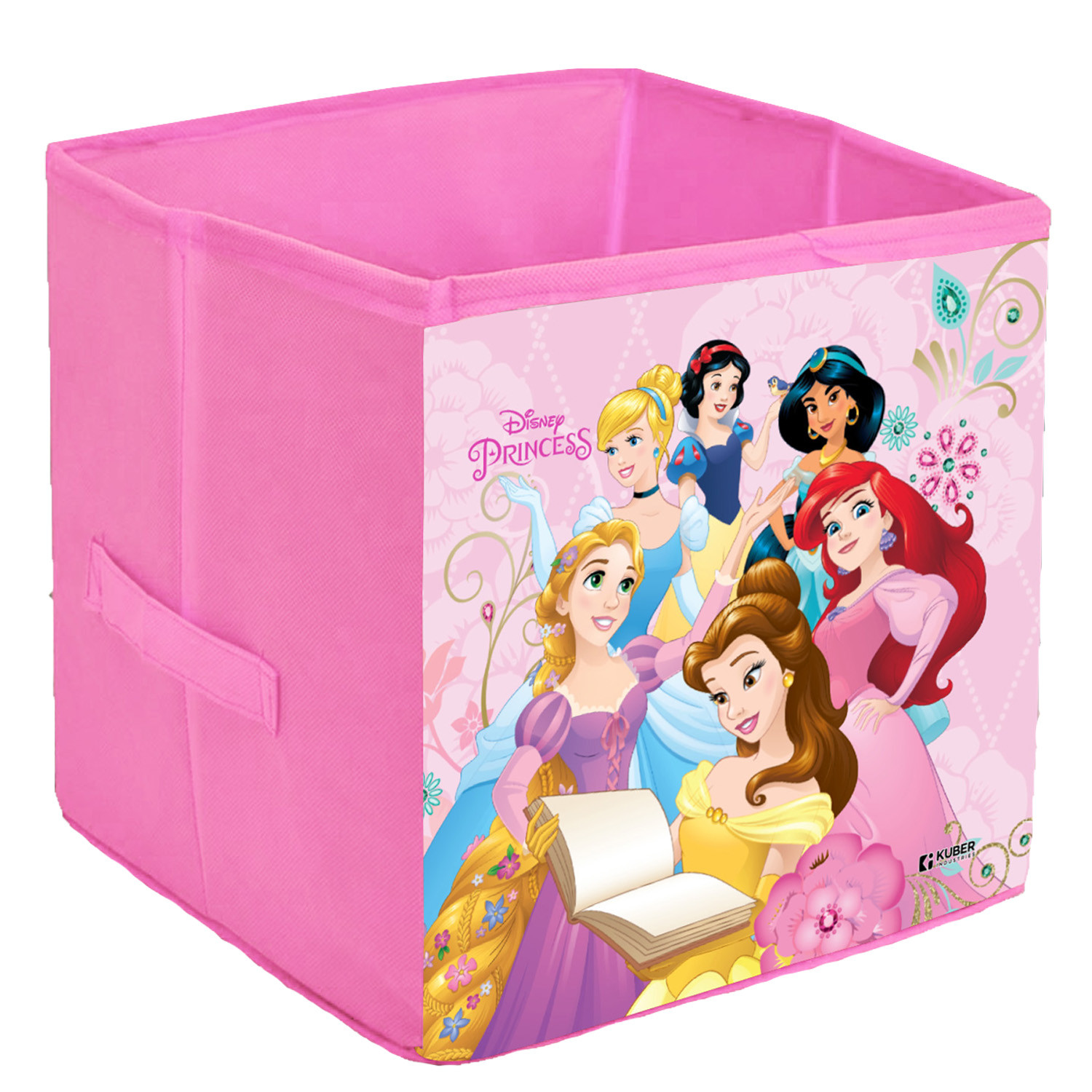 Kuber Industries Disney Princess Print Storage Box|Foldable Clothes Organizer|Collapsible Storage Basket With Handle For Toys,Books,30 Ltr.(Pink)
