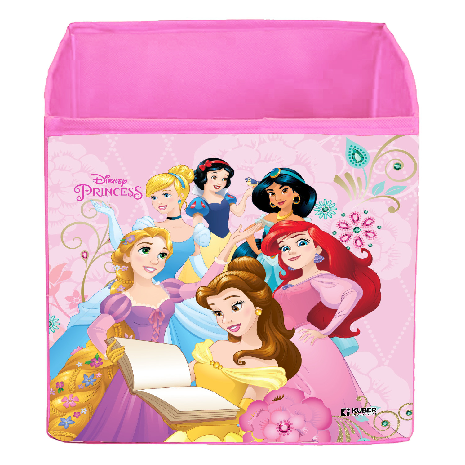 Kuber Industries Disney Princess Print Storage Box|Foldable Clothes Organizer|Collapsible Storage Basket With Handle For Toys,Books,30 Ltr.(Pink)