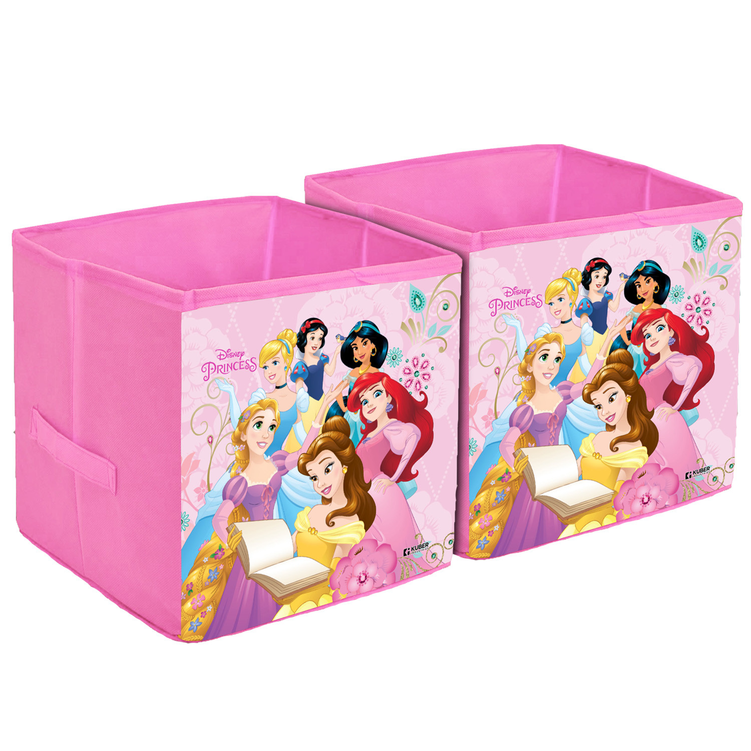 Kuber Industries Disney Princess Print Storage Box|Foldable Clothes Organizer|Collapsible Storage Basket With Handle For Toys,Books,30 Ltr.(Pink)