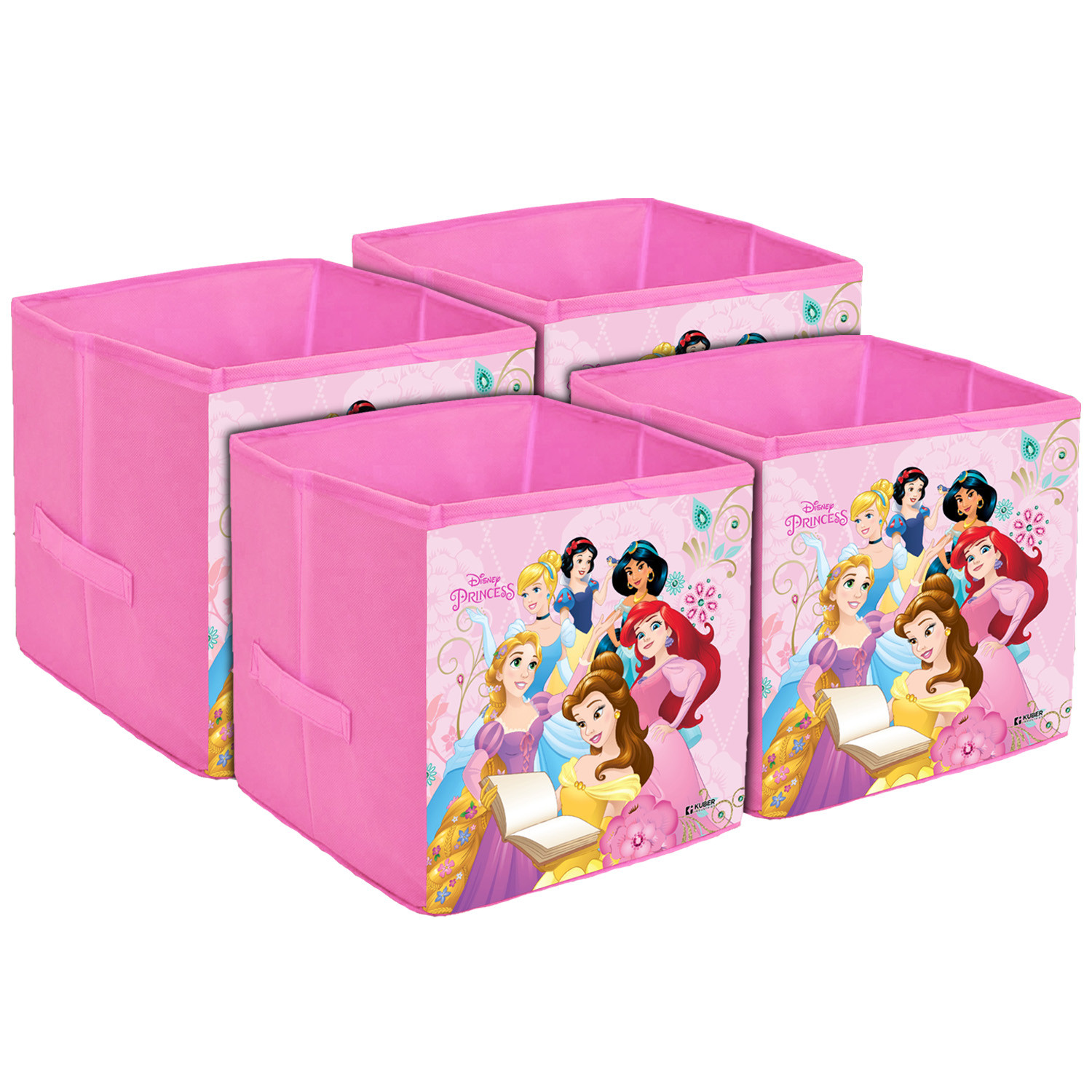 Kuber Industries Disney Princess Print Storage Box|Foldable Clothes Organizer|Collapsible Storage Basket With Handle For Toys,Books,30 Ltr.(Pink)