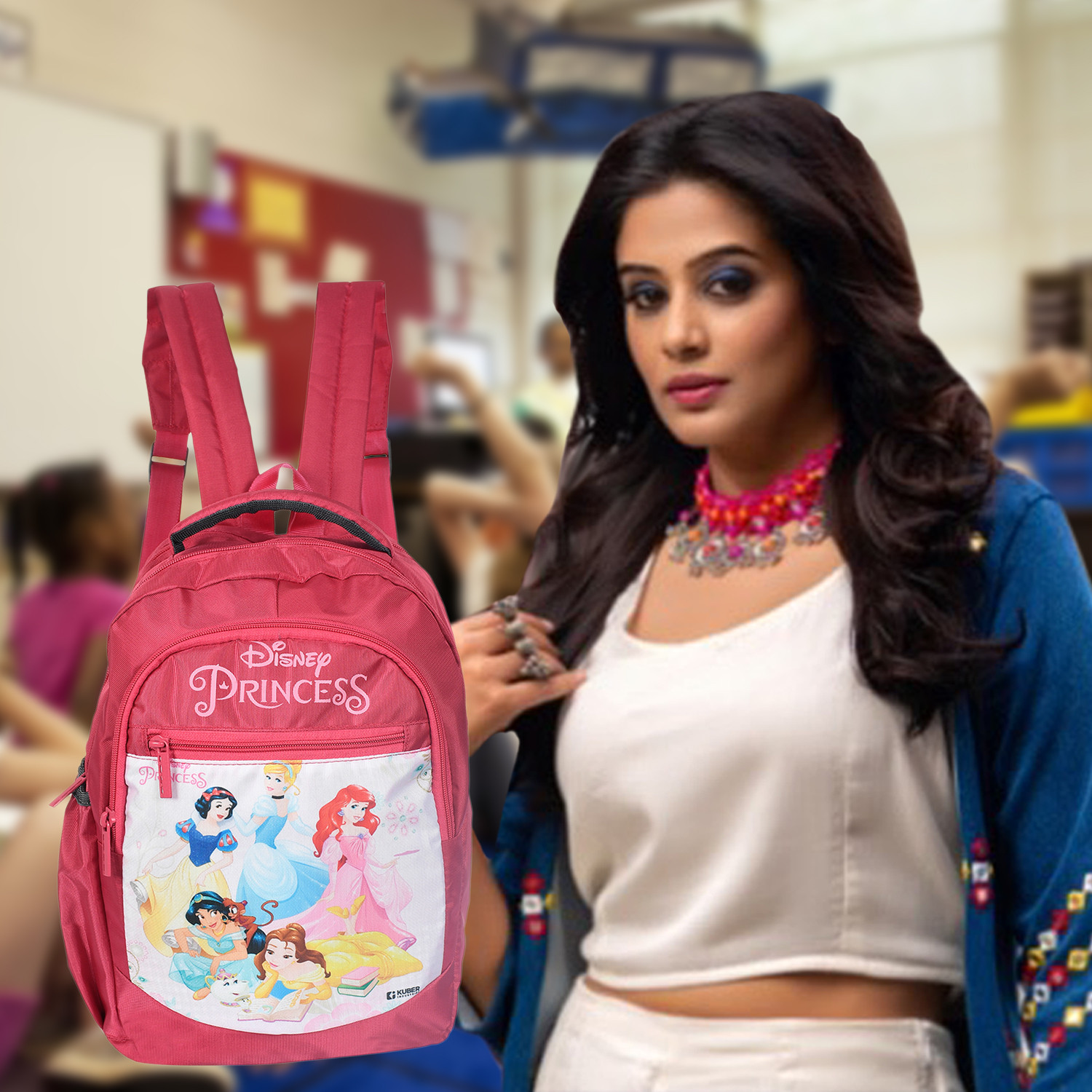 Kuber Industries Disney Princess School Bag | Kids School Bags | Student Bookbag | Spacious School Bag | School Bag for Girls & Boys | School Backpack for Kids | 4 Compartments School Bag | Pink