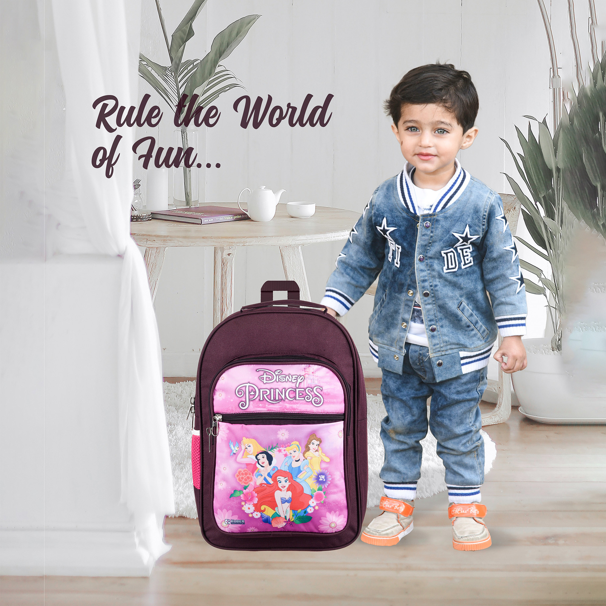 Kuber Industries Disney Princess School Bags  Kids School Bags  Student Bookbag  Travel Backpack  School Bag for Girls  Boys  School Bag with 4 Compartments  Wine