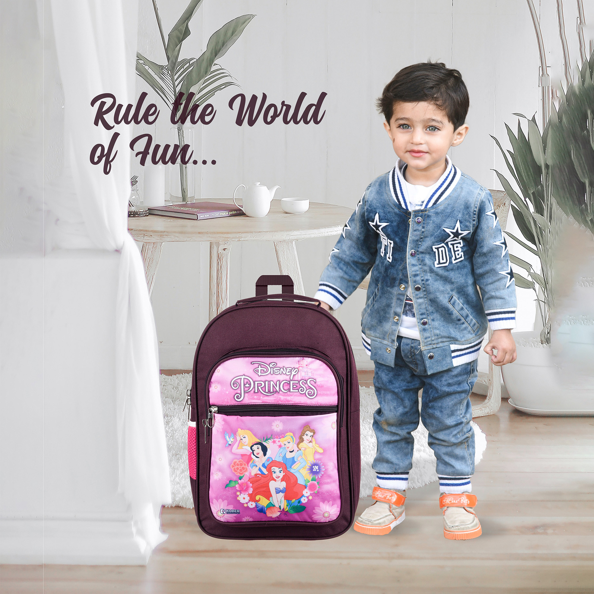 Kuber Industries Disney Princess School Bags | Kids School Bags | Student Bookbag | Travel Backpack | School Bag for Girls & Boys | School Bag with 4 Compartments | Wine