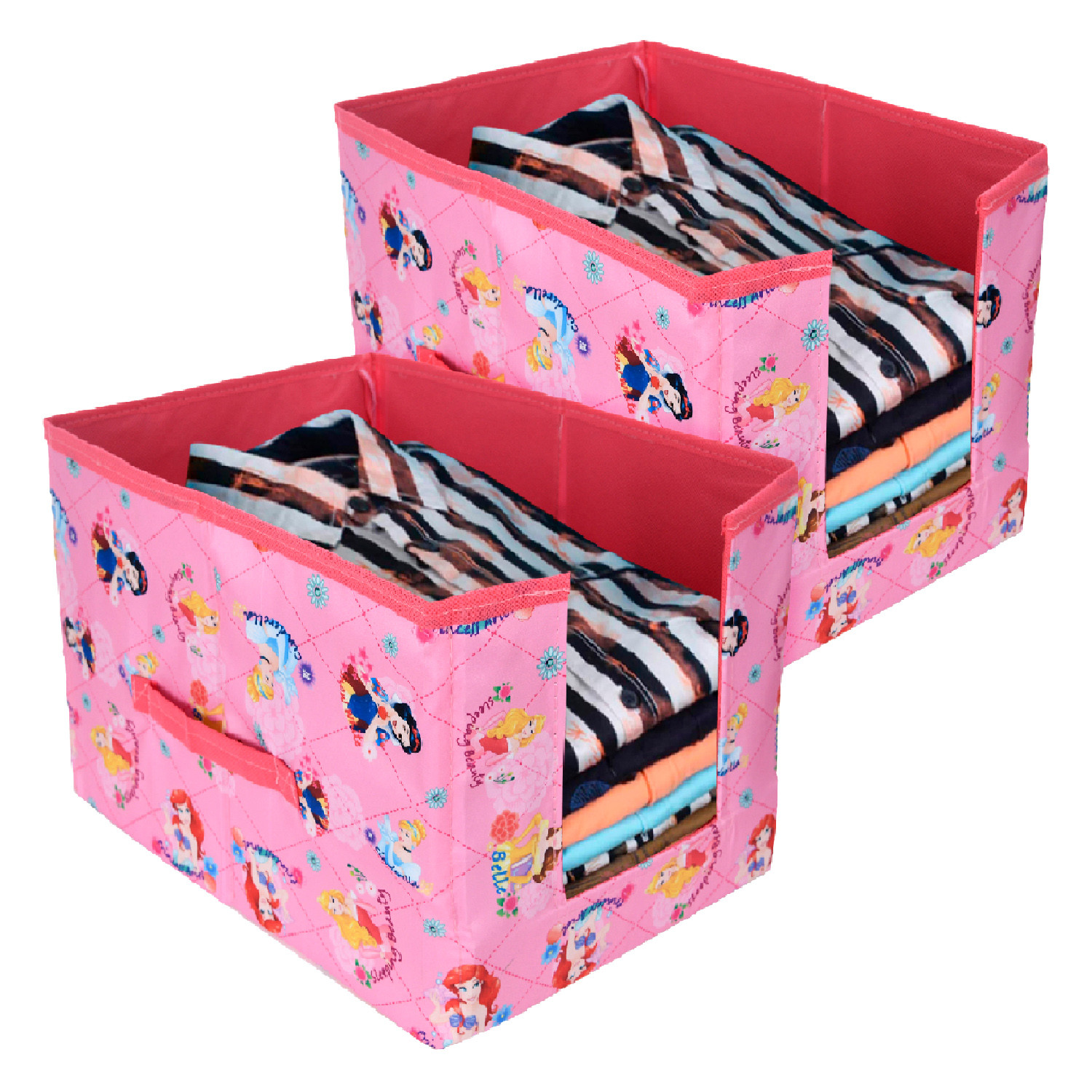 Kuber Industries Disney Princess Shirt Stacker | Non-Woven Wardrobe Organizer | Collapsible Clothes Organizer For Toys | Books With Handle | Pink