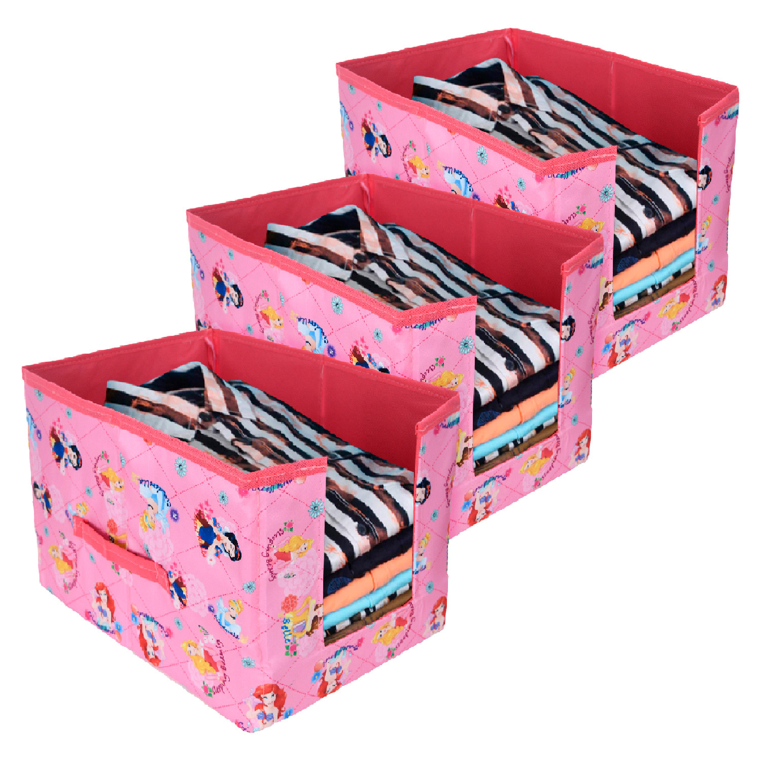 Kuber Industries Disney Princess Shirt Stacker | Non-Woven Wardrobe Organizer | Collapsible Clothes Organizer For Toys | Books With Handle | Pink