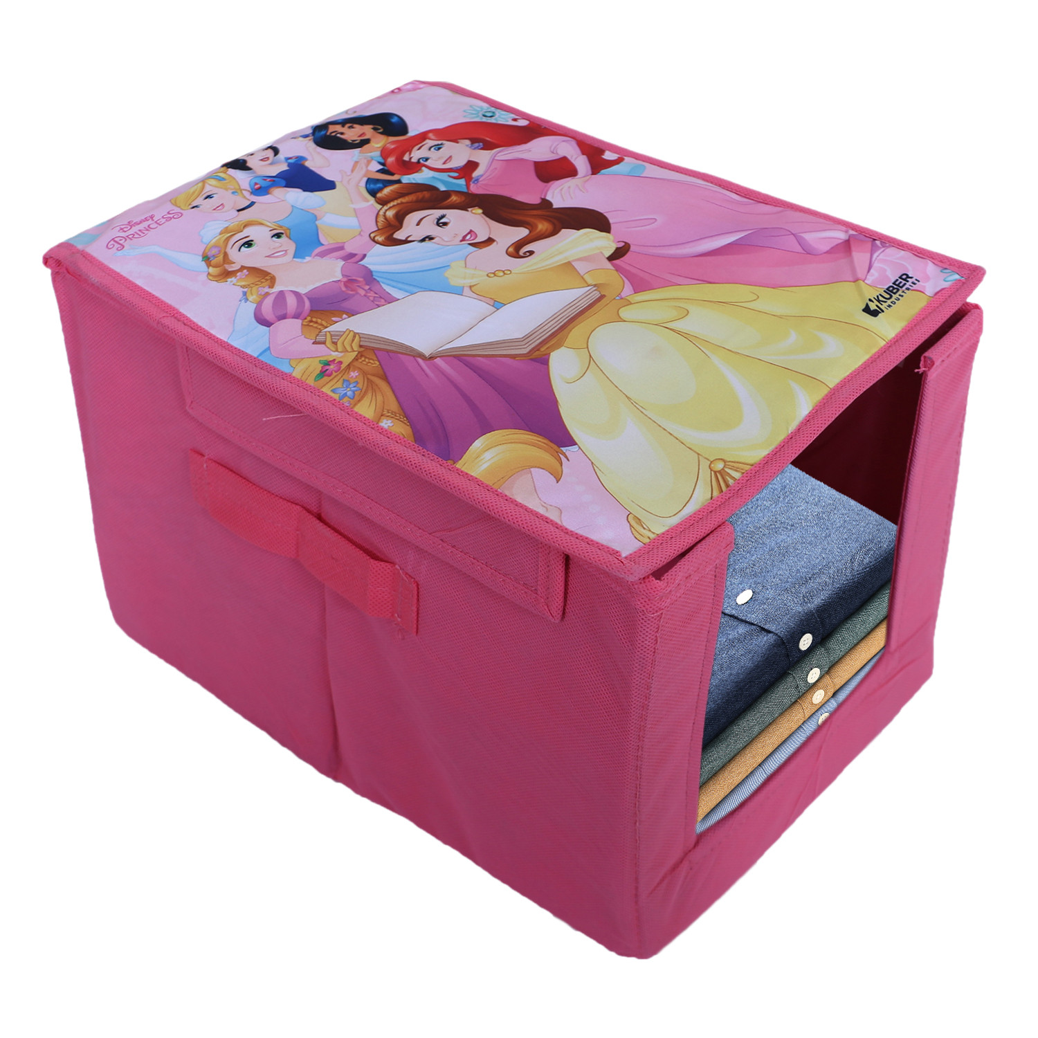 Kuber Industries Disney Princess Shirt Stacker|Wardrobe Organizer For Clothes|Non-Woven Wardrobe Organizer for Home With Lid (Pink)