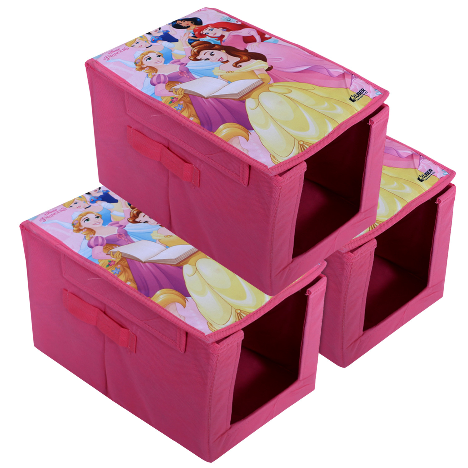 Kuber Industries Disney Princess Shirt Stacker|Wardrobe Organizer For Clothes|Non-Woven Wardrobe Organizer for Home With Lid (Pink)