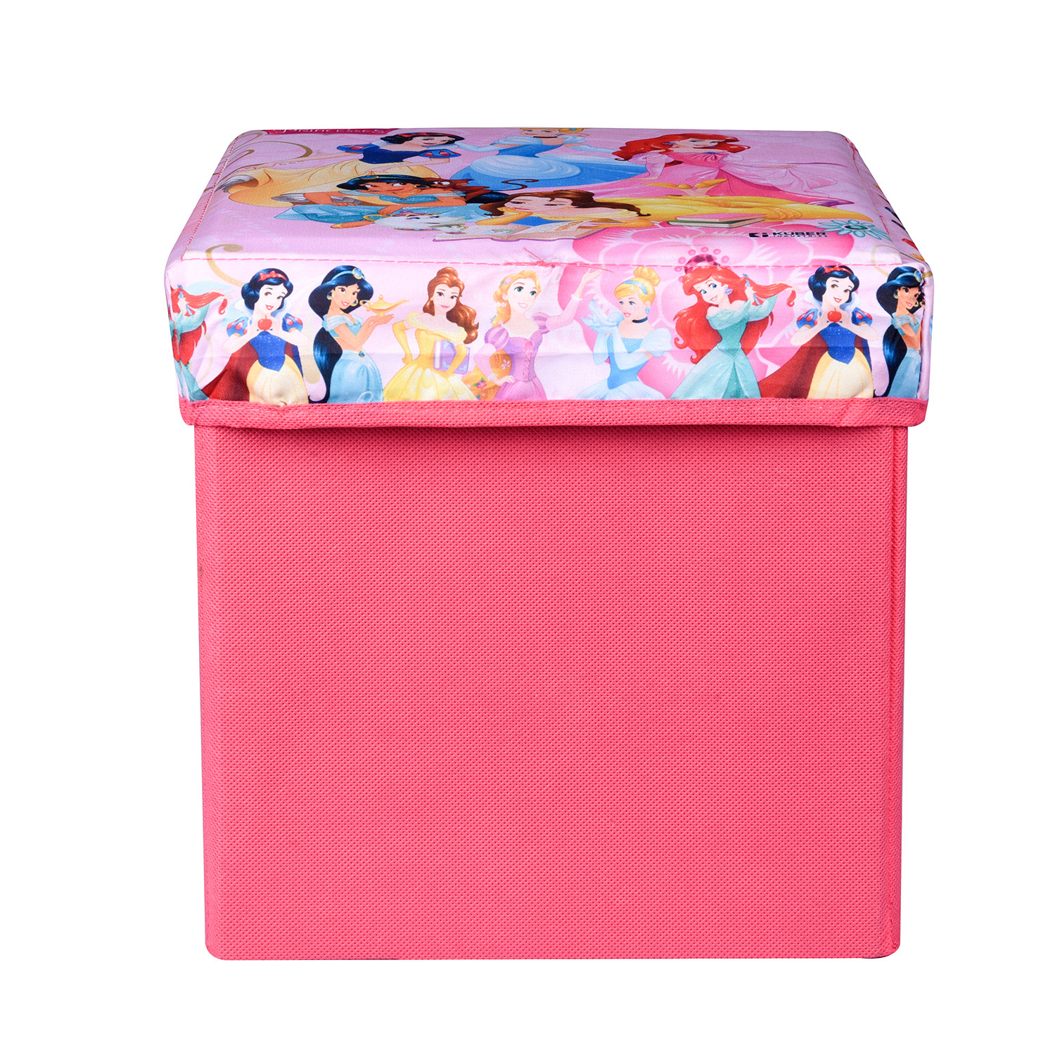 Kuber Industries Disney Princess Storage Sitting Stool  Foldable Storage Box  Storage Sitting Stool for Kids Room  Stool For Living Room  Storage Stool Box For Toys  Pink